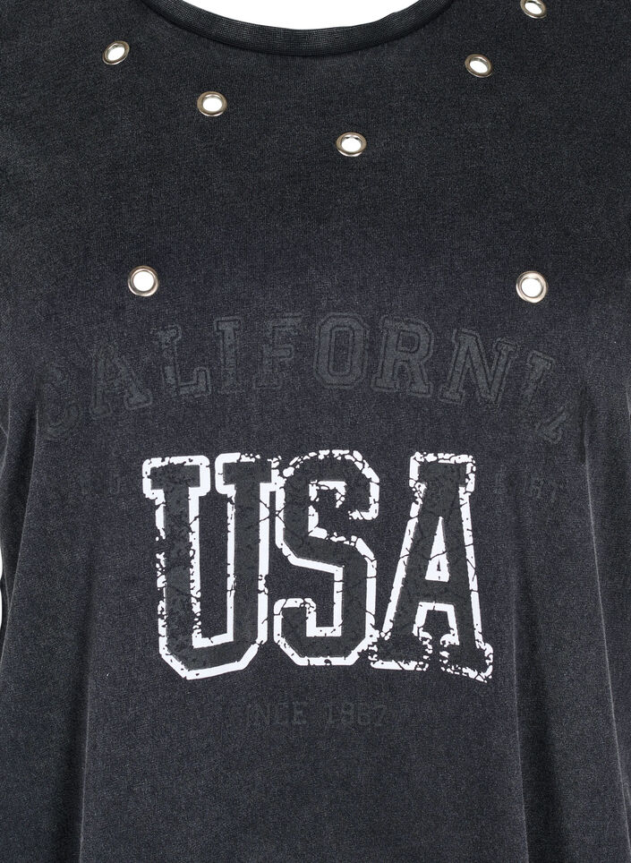 T-shirt avec œillets et imprimé, Grey Washed , Packshot image number 2