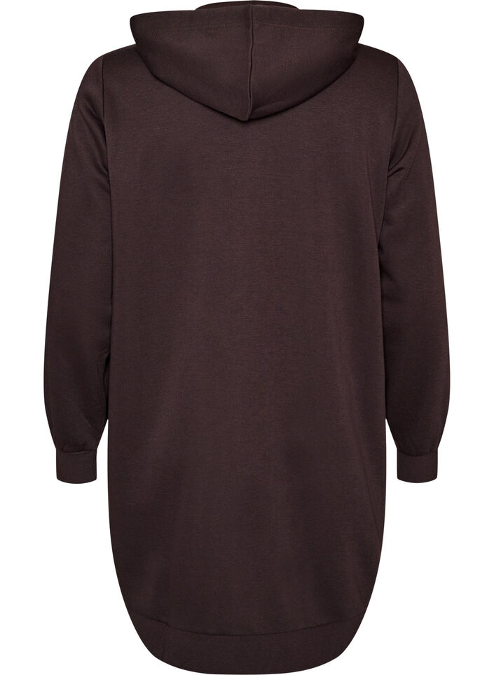 Sweat &agrave; capuche long avec zip et poches, Marron, Packshot image number 1