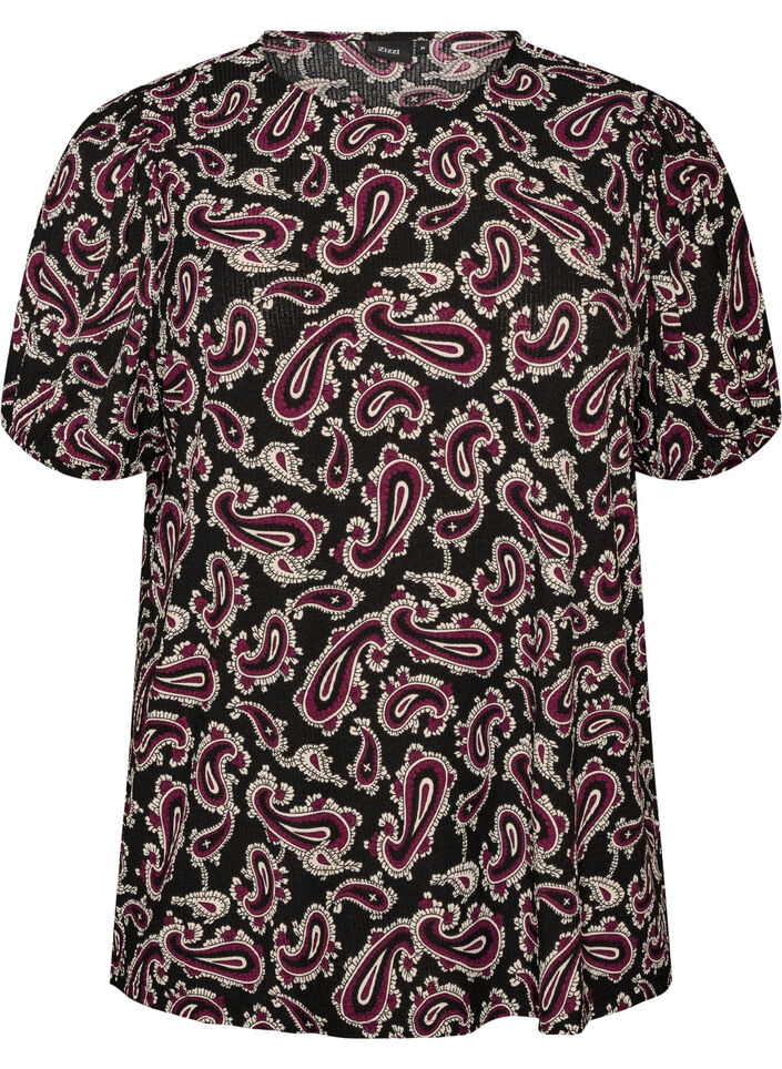 Blouse imprim&eacute; cachemire &agrave; manches longues, Bordeaux fonc&eacute;, Packshot image number 0