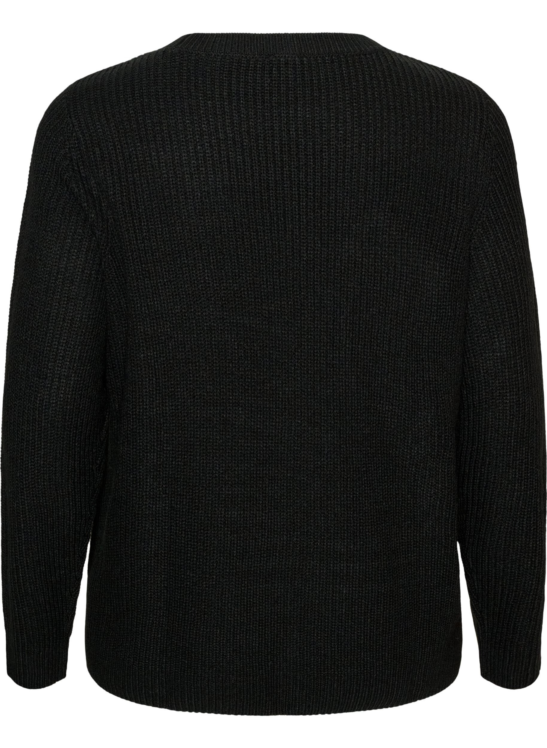 ZizziBlouse en maille c&ocirc;tel&eacute;e avec d&eacute;tails de boutons, Noir, Packshot image number 1