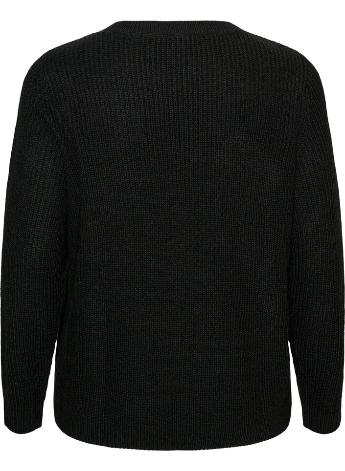 Blouse en maille c&ocirc;tel&eacute;e avec d&eacute;tails de boutons, Noir, Packshot image number 1