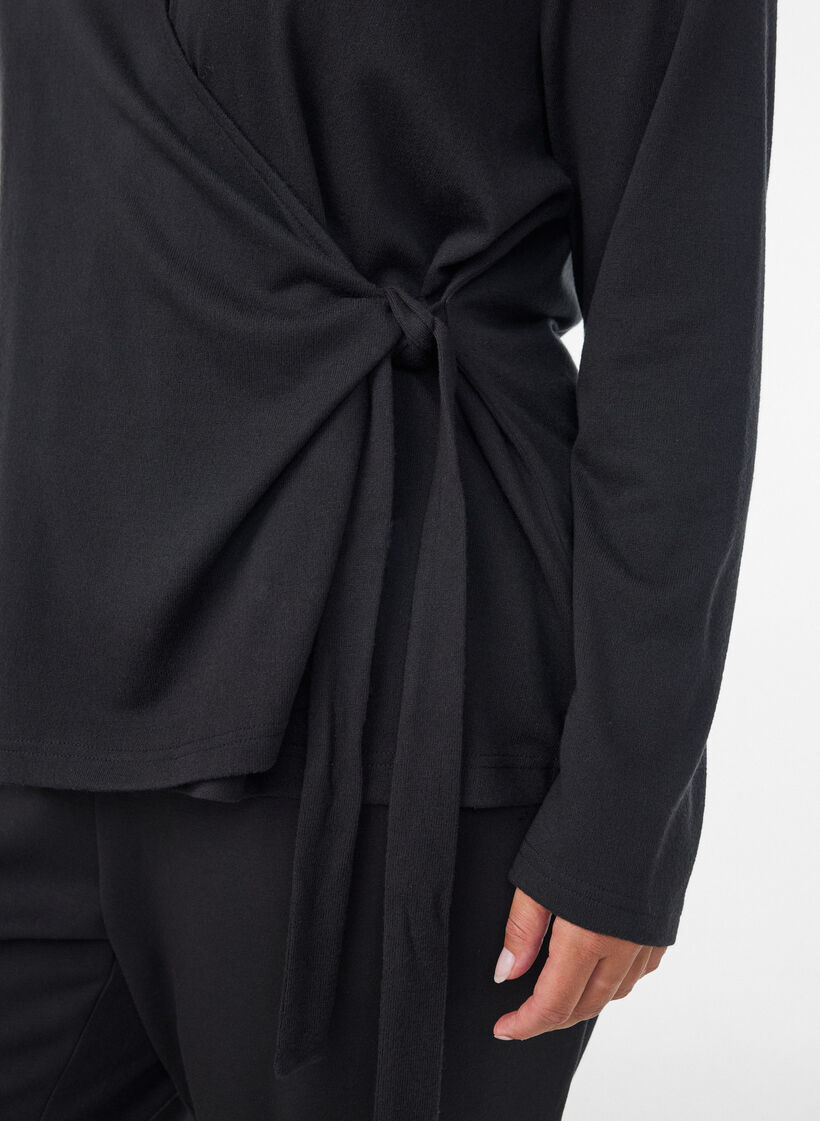 Blouse portefeuille en jersey avec lien &agrave; nouer, Noir, Model image number 3