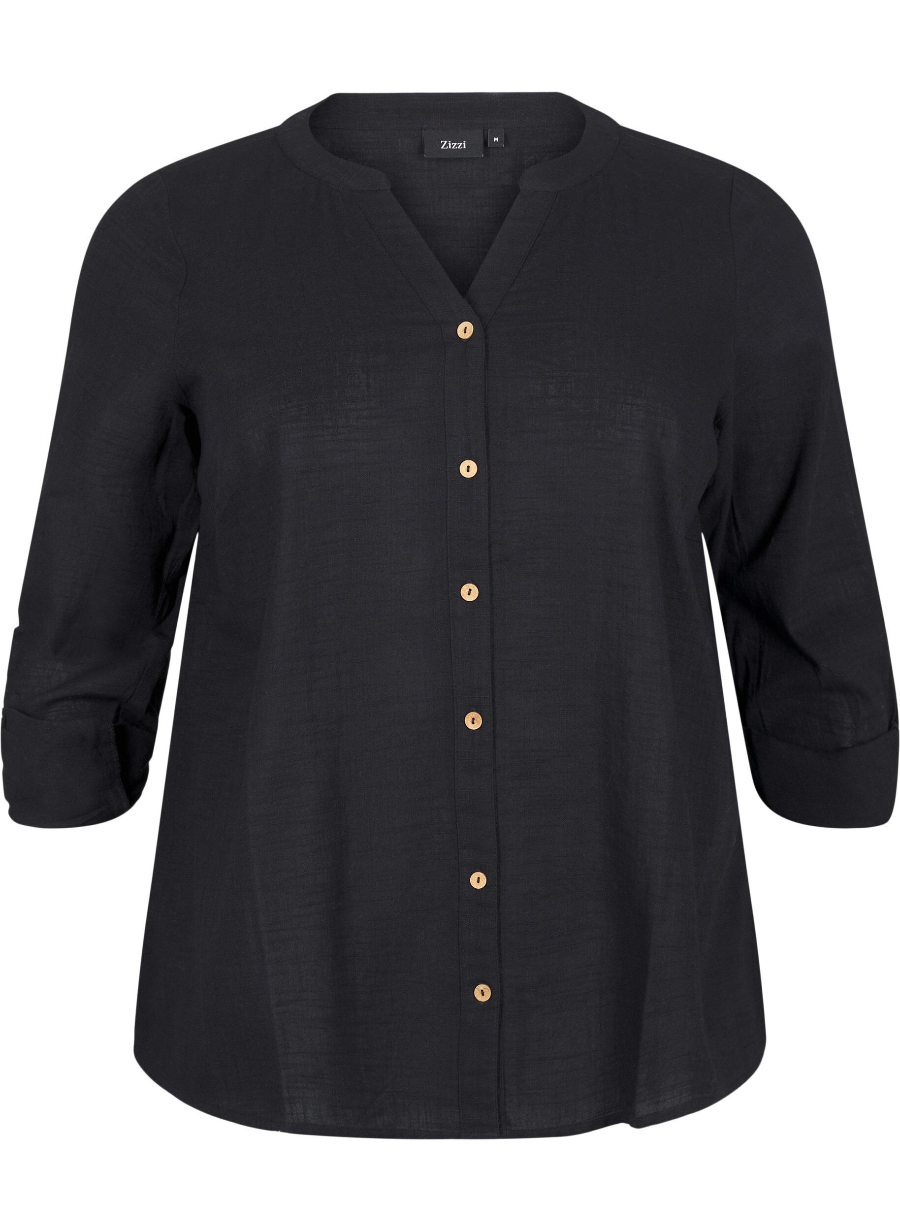 ZizziChemisier en coton avec un col en V, Noir, Packshot image number 0