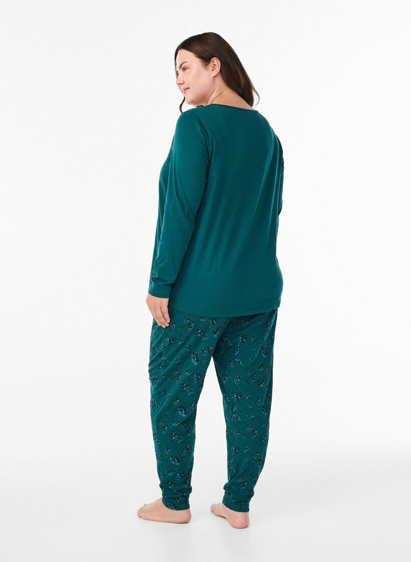 Pantalon de pyjama en coton avec imprimé, Turquoise, Model image number 1