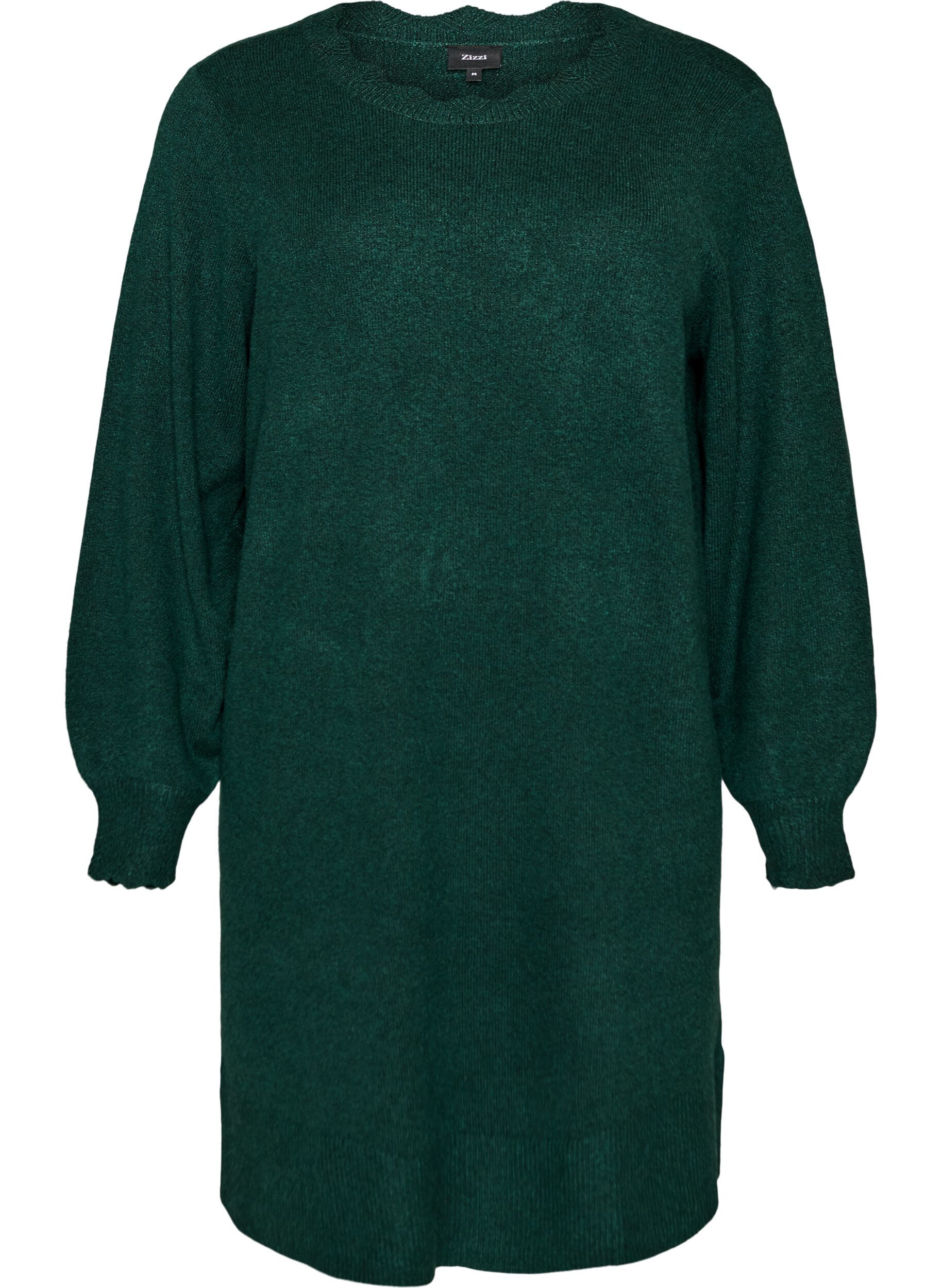 ZizziRobe courte en maille avec ourlet ondul&eacute; et fentes, Vert fonc&eacute;, Packshot image number 0
