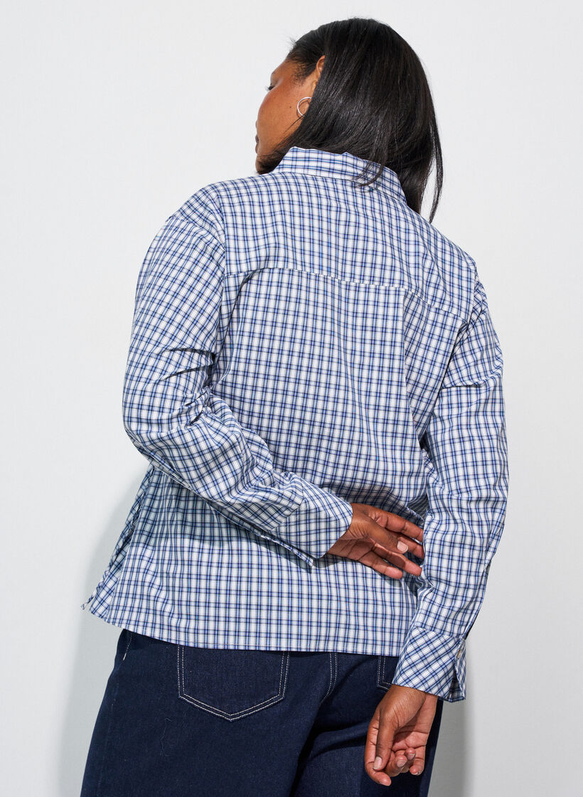 Chemise ample &agrave; carreaux avec ceinture &agrave; nouer, Bleu, Model image number 2