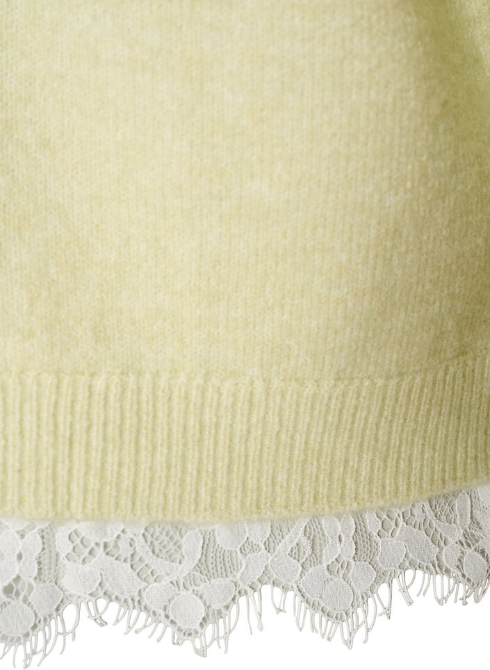 Blouse en maille avec bordure en dentelle &agrave; l'ourlet, Vert clair, Packshot image number 3