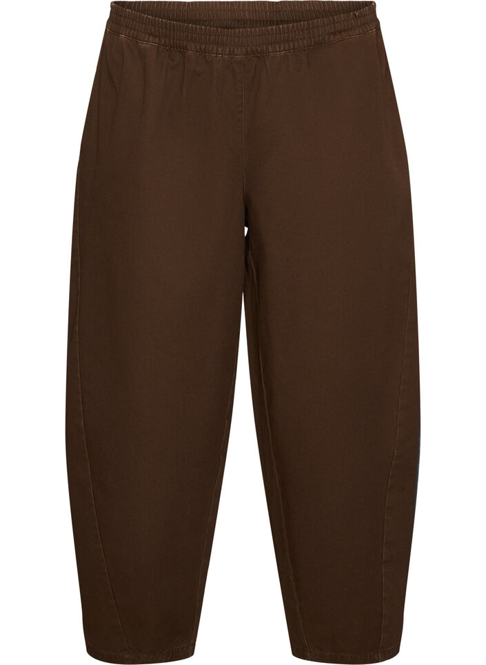 Jean barrel avec taille haute et ceinture &eacute;lastique, Marron, Packshot image number 0