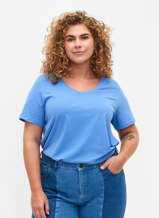T-shirt en coton uni basique, Ultramarine, Model image number 0