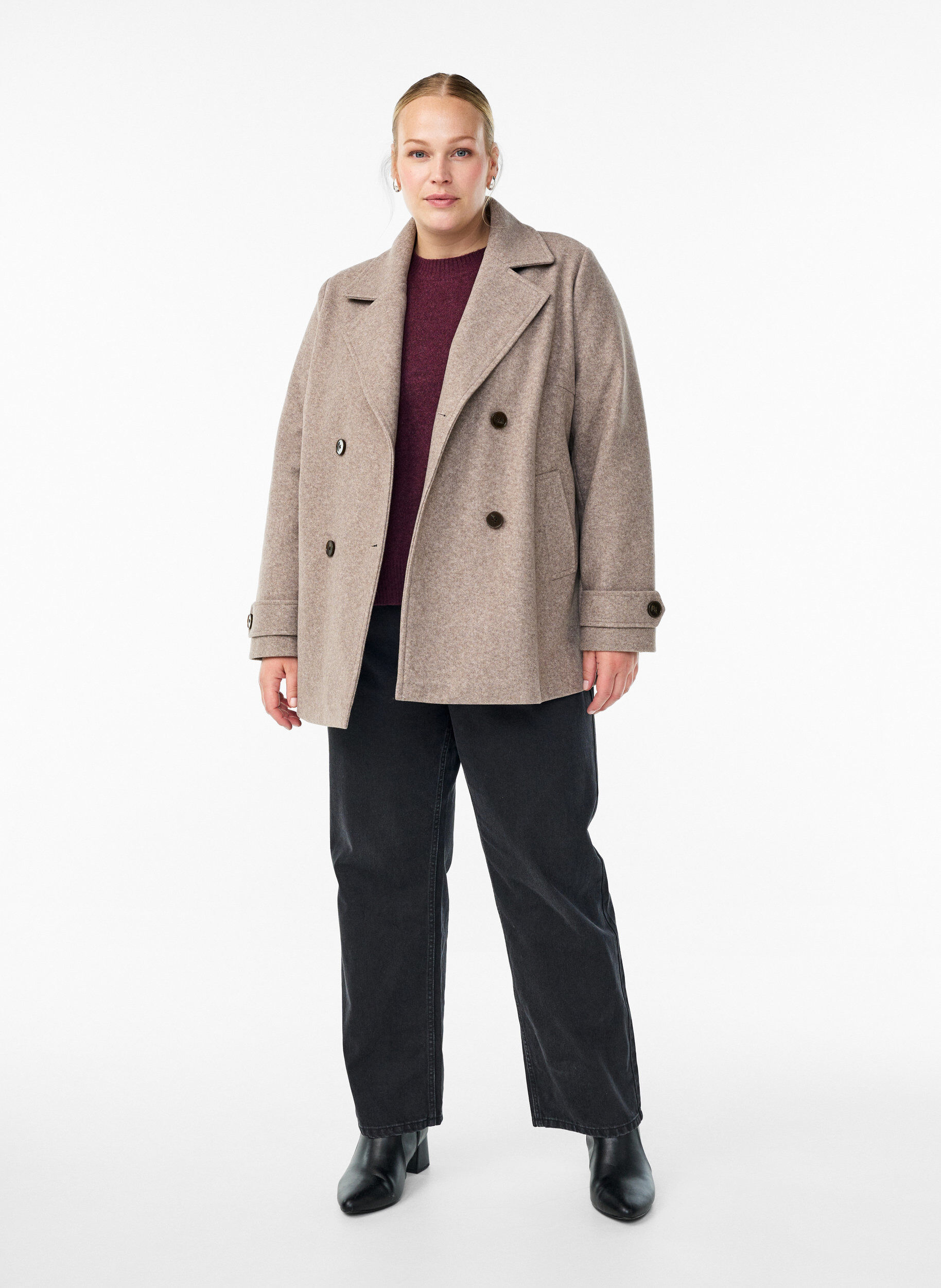ZizziManteau court &agrave; boutonnage crois&eacute;, Beige, Model image number 1