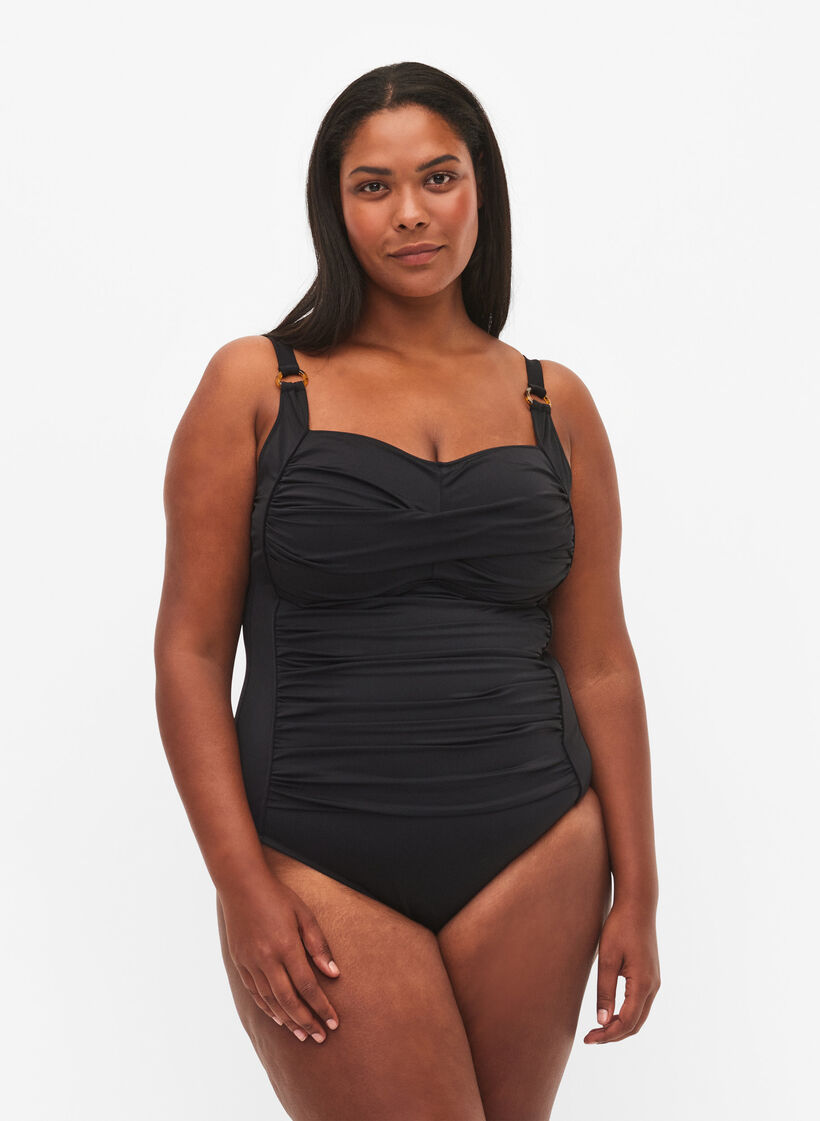 Maillot de bain matelassé avec draperies, Noir, Model image number 0