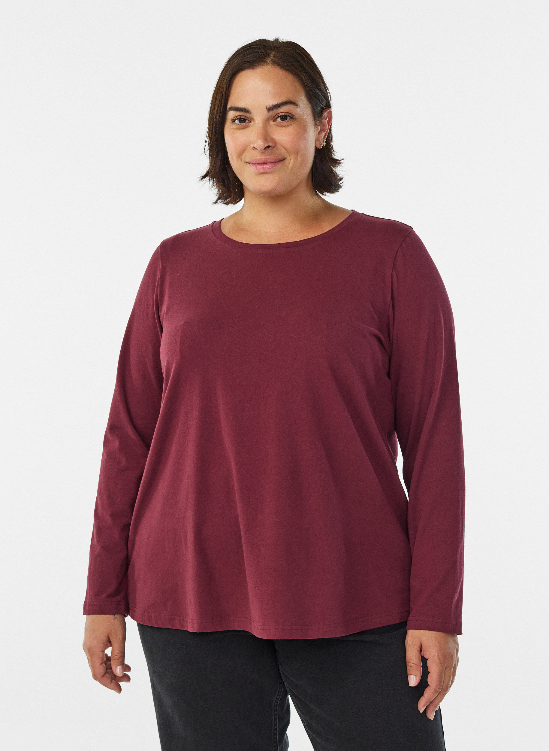 ZizziBlouse basique en jersey &agrave; manches longues, Bordeaux fonc&eacute;, Model image number 0
