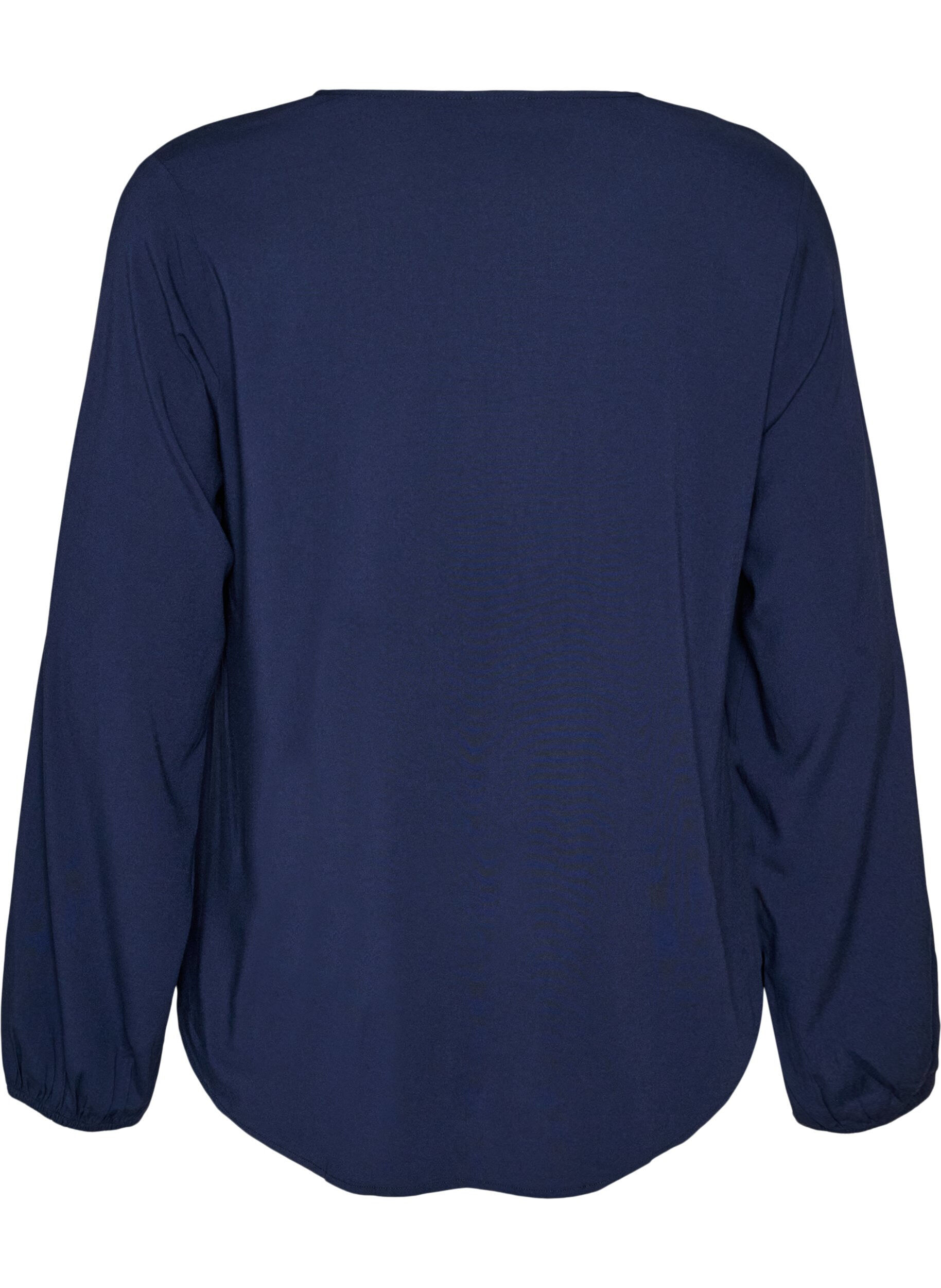 ZizziBlouse en viscose avec col en V et ourlet arrondi, Bleu, Packshot image number 1