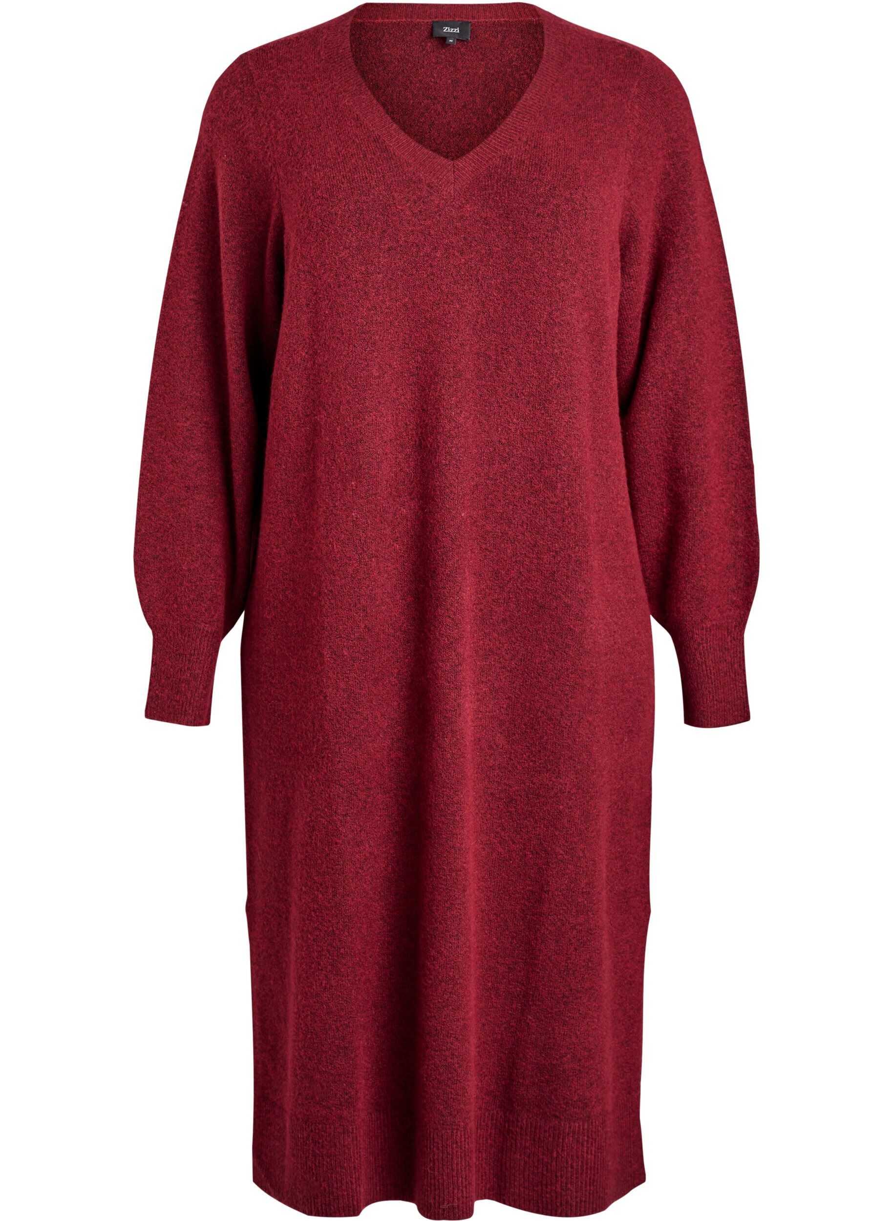 ZizziRobe en maille &agrave; manches longues et col V, Bordeaux, Packshot image number 0
