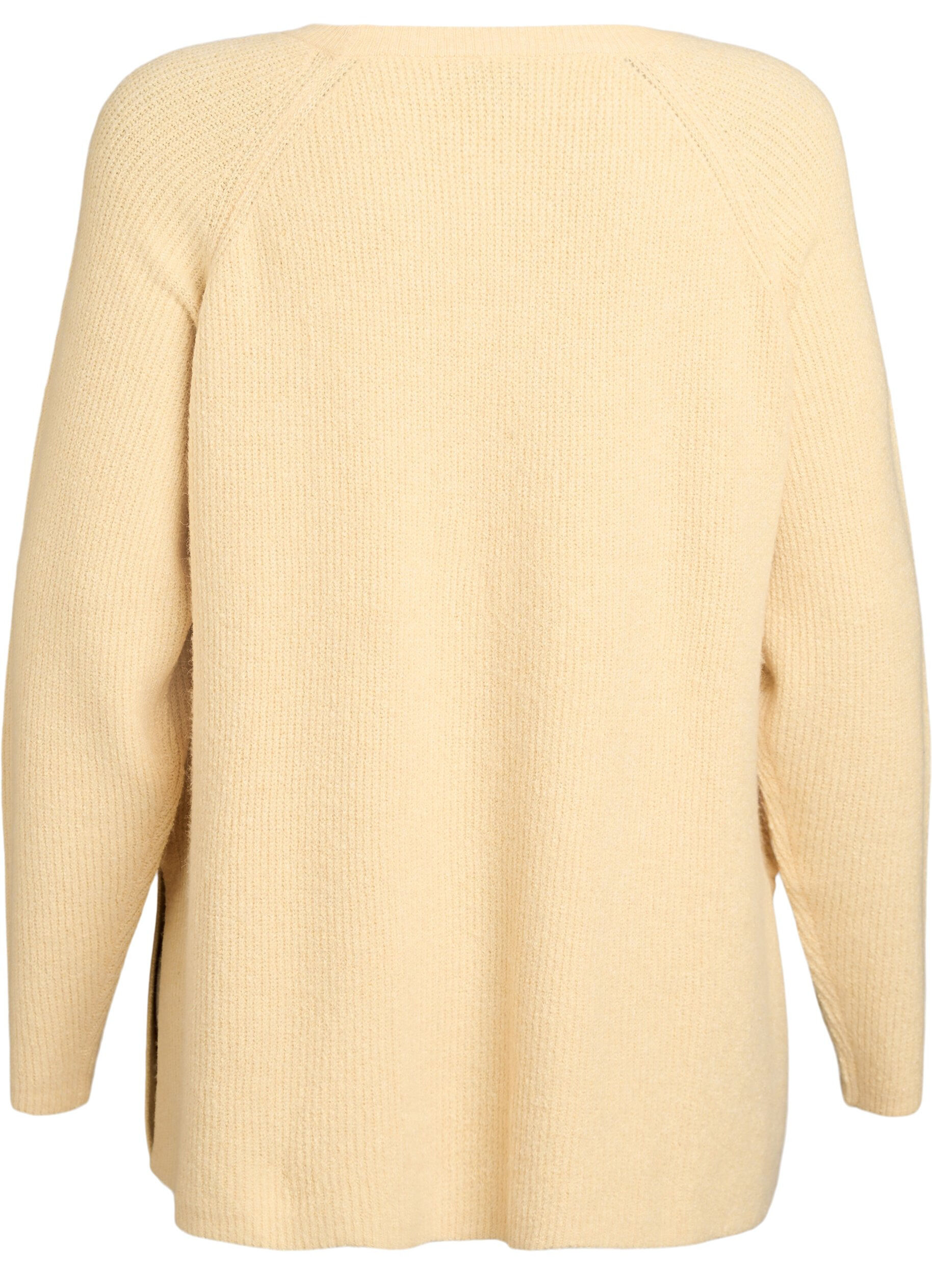 ZizziPull en maille &agrave; motif diagonal et manches raglan, Jaune clair, Packshot image number 1