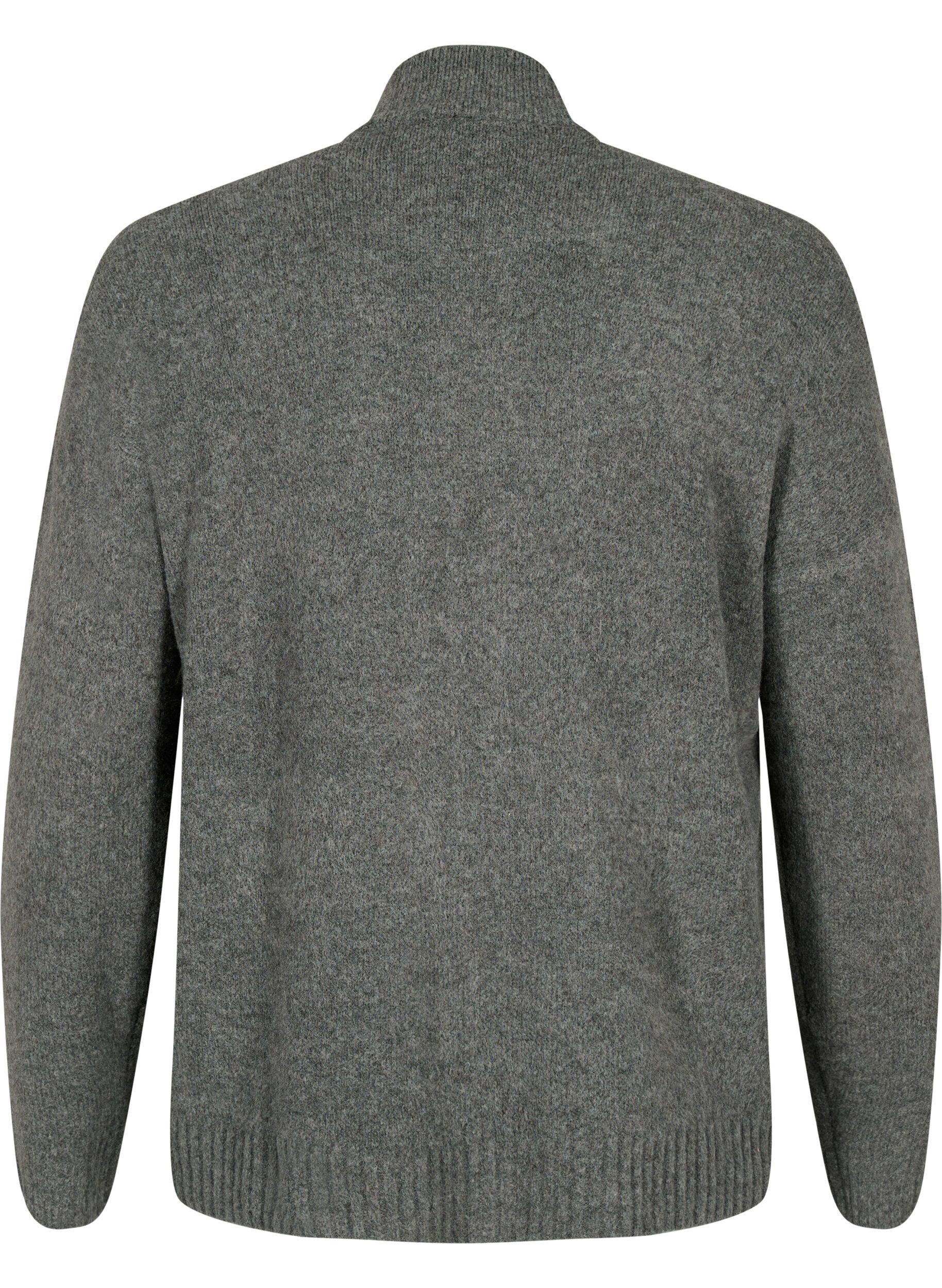 Zizzi Cardigan en tricot avec fermeture &eacute;clair et poches, Dark Grey Melange, Packshot image number 1