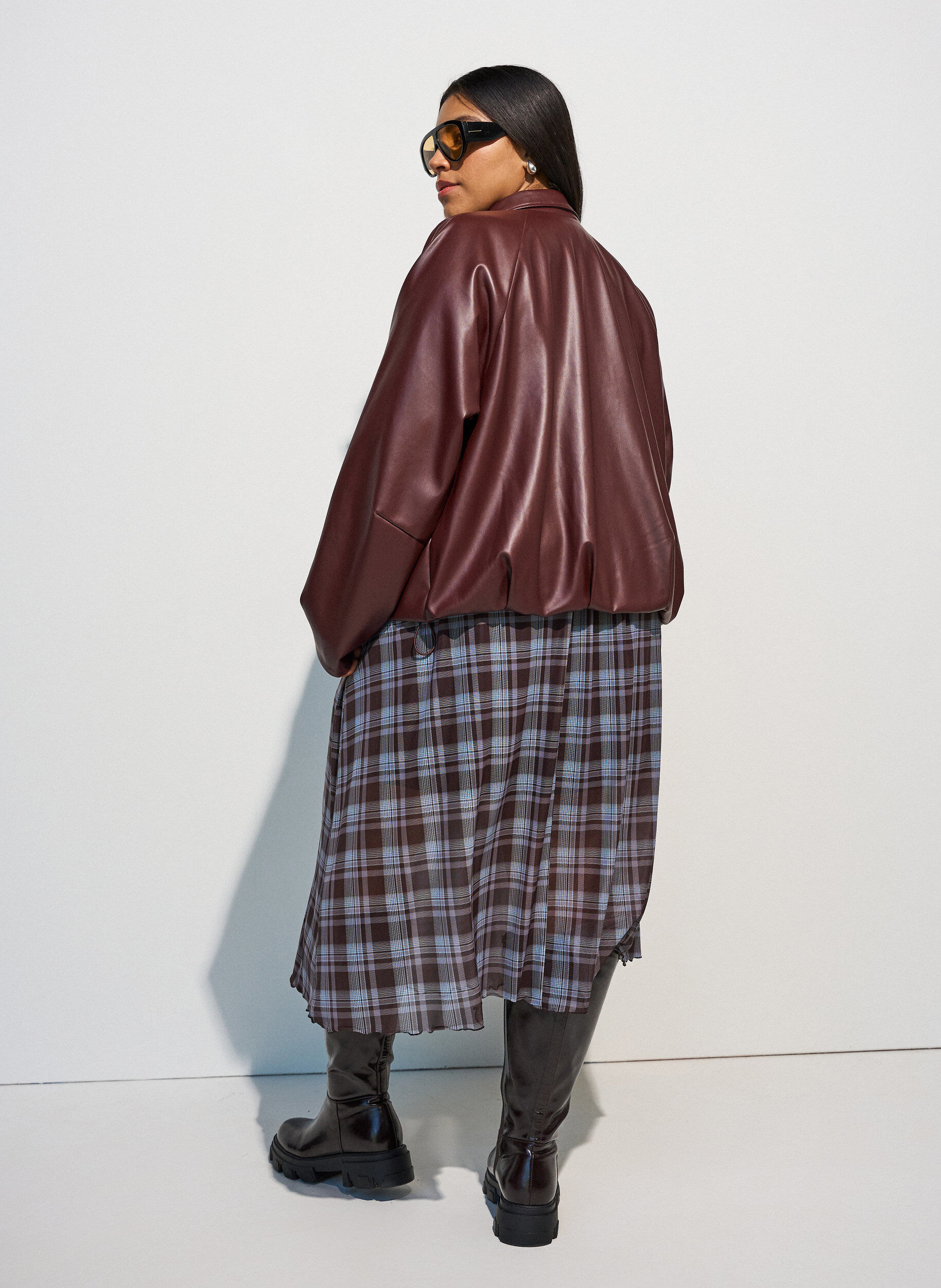 ZizziBomber en similicuir avec ourlet &agrave; cordon de serrage, Marron, Model image number 2