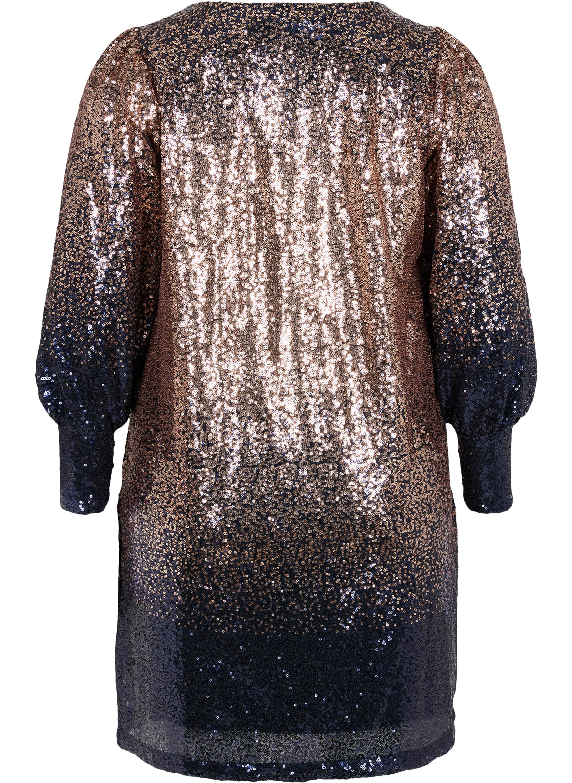 Zizzi Robe &agrave; paillettes avec manches bouffantes, Evening Blue Cobber, Packshot image number 1