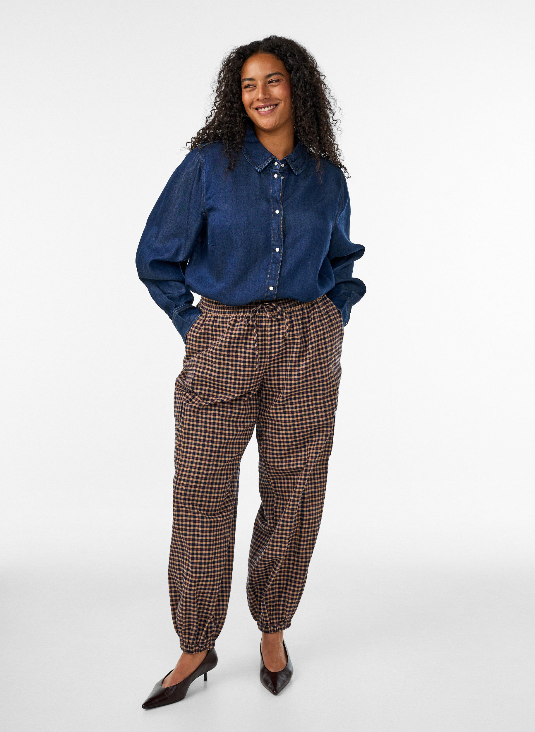 ZizziChemise en jean en lyocell avec boutons-pression, Bleu, Model image number 1