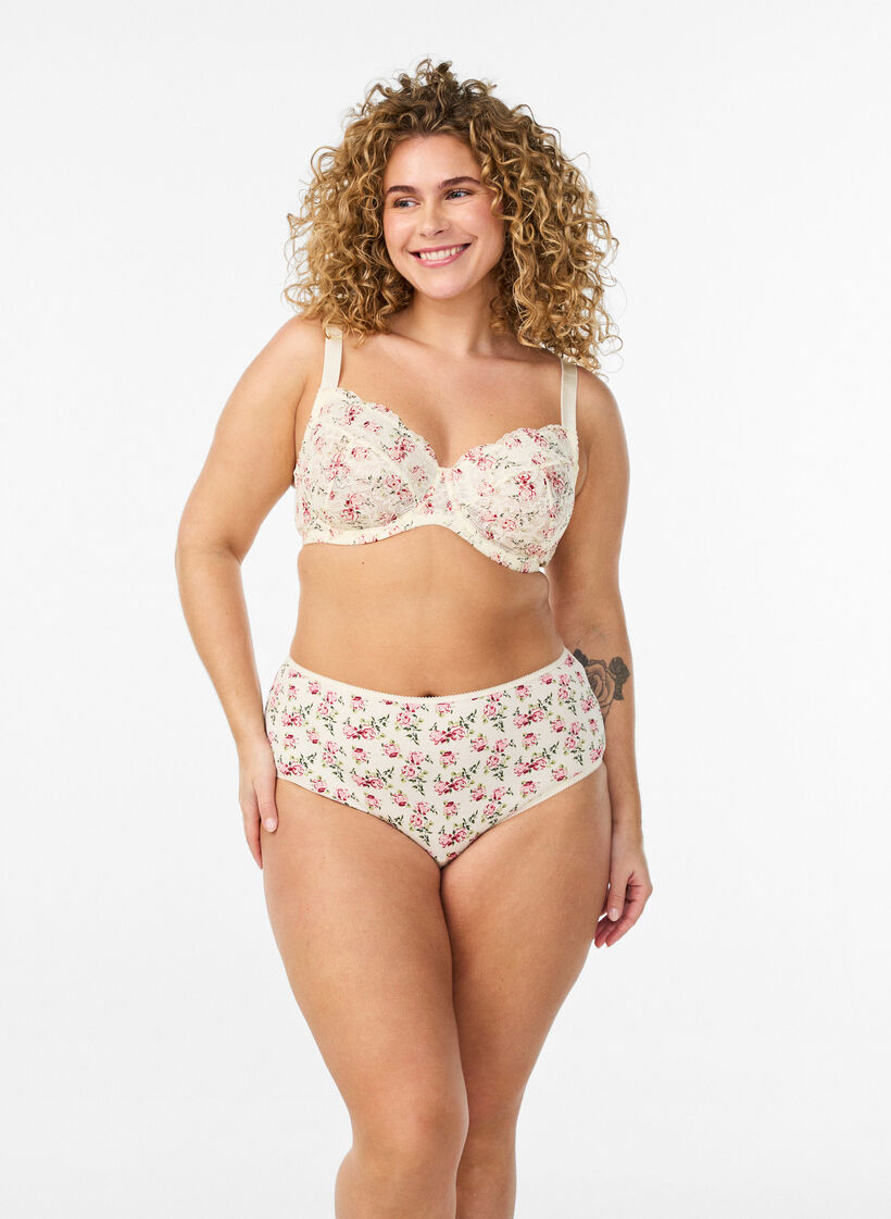 Lot de 5 culottes c&ocirc;tel&eacute;es en coton, Vanille, Model image number 1