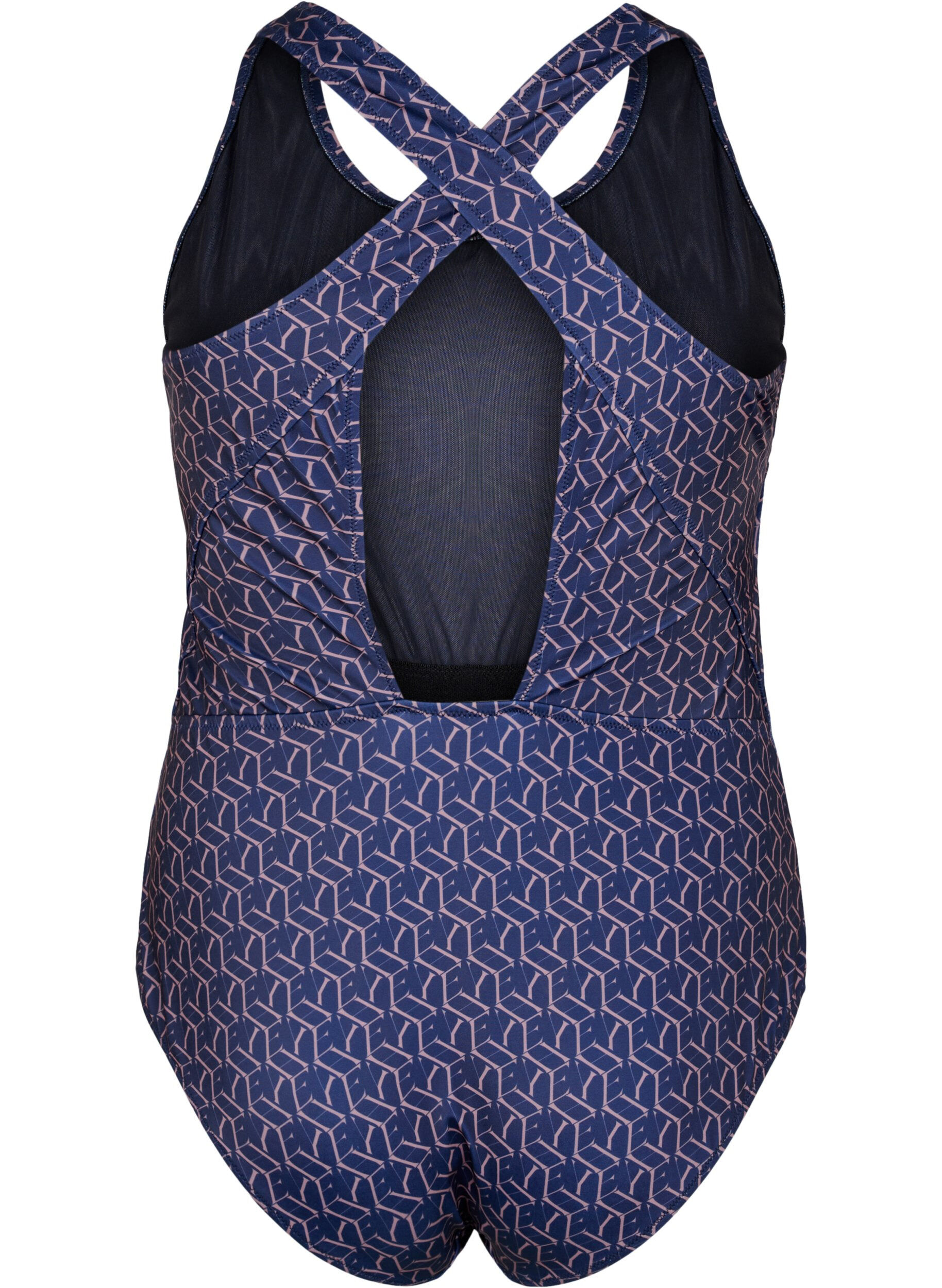 Zizzi Maillot de bain avec imprim&eacute; et dos crois&eacute;, Text Print, Packshot image number 1