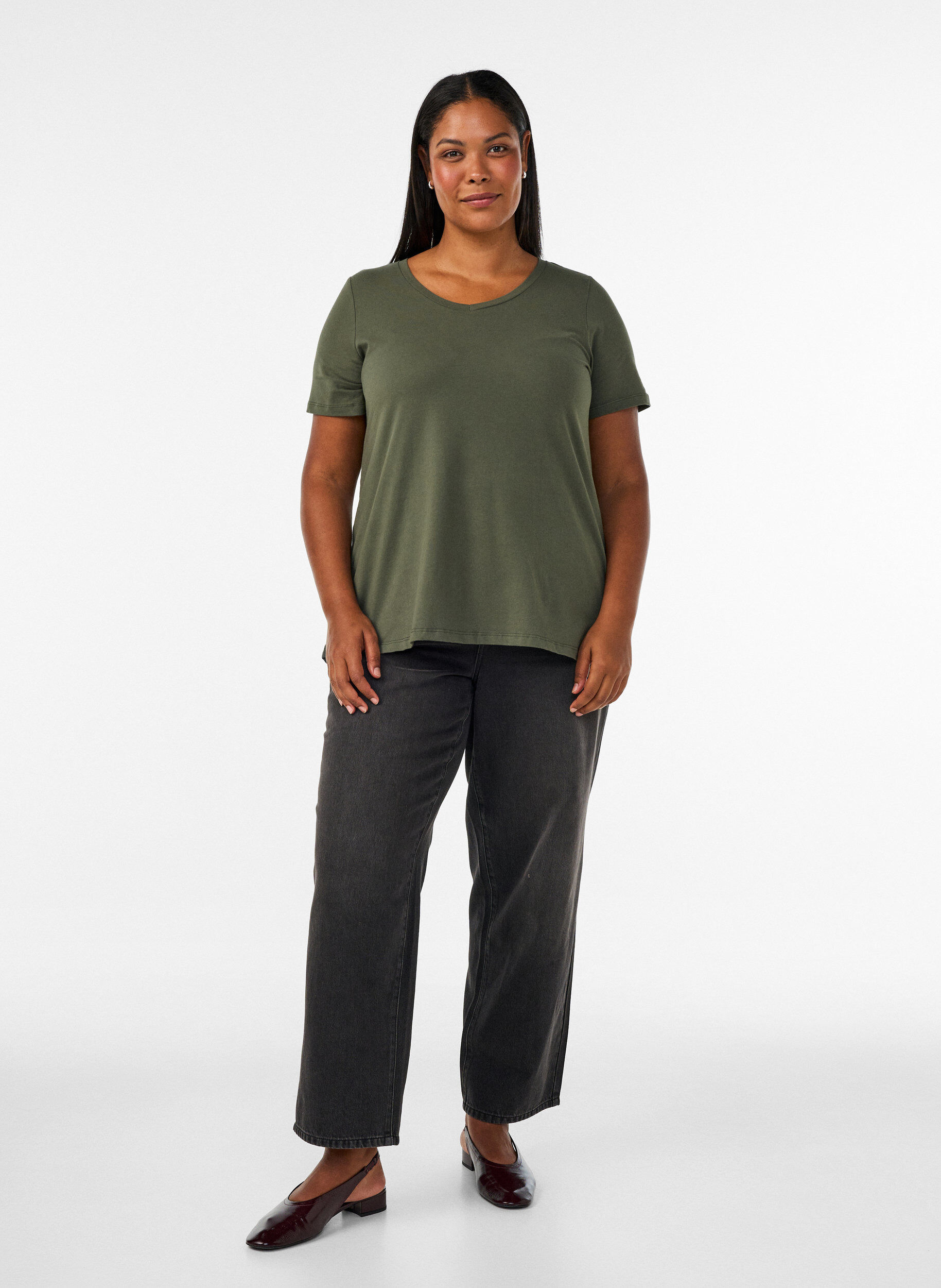 ZizziT-shirt Basic uni en coton, Vert, Model image number 1