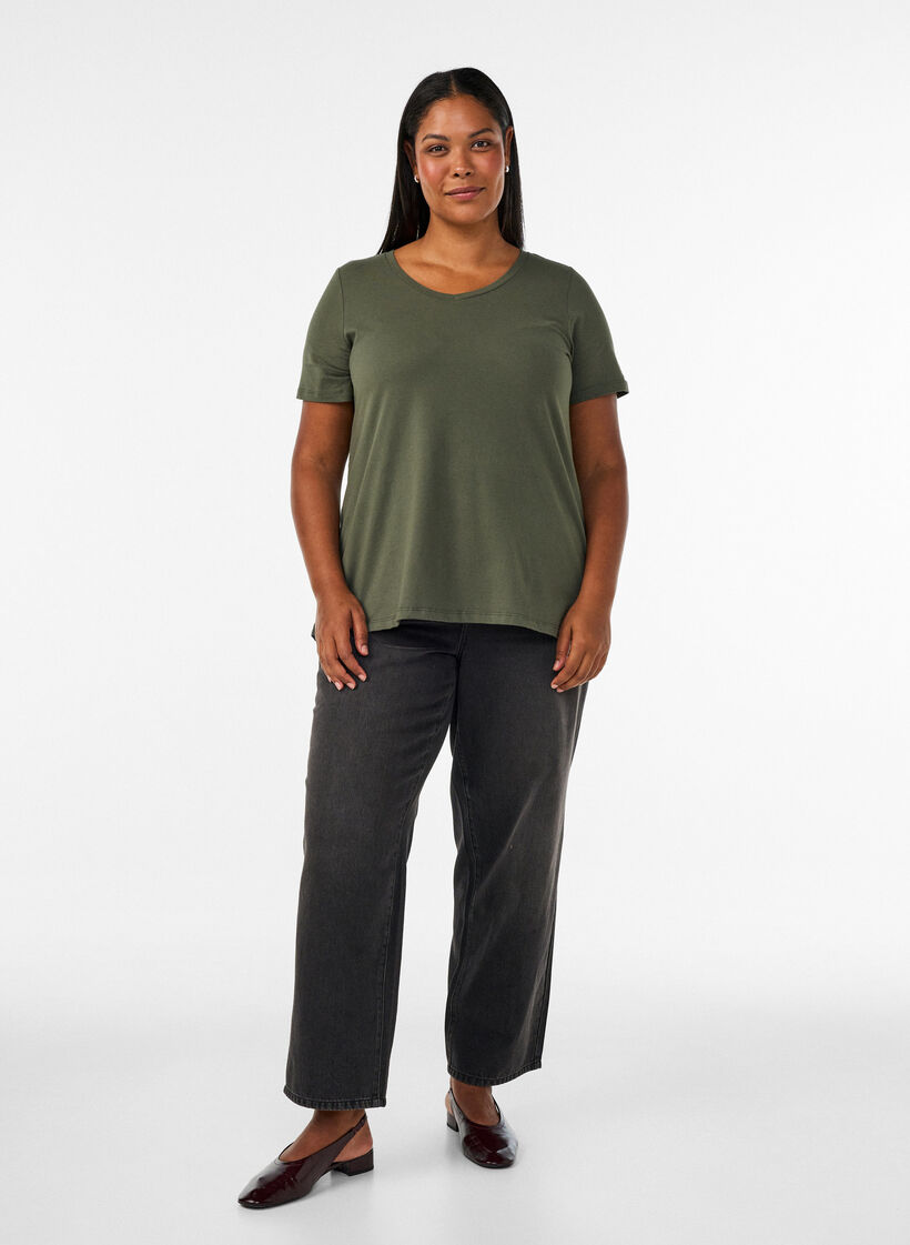 T-shirt Basic uni en coton, Vert, Model image number 1