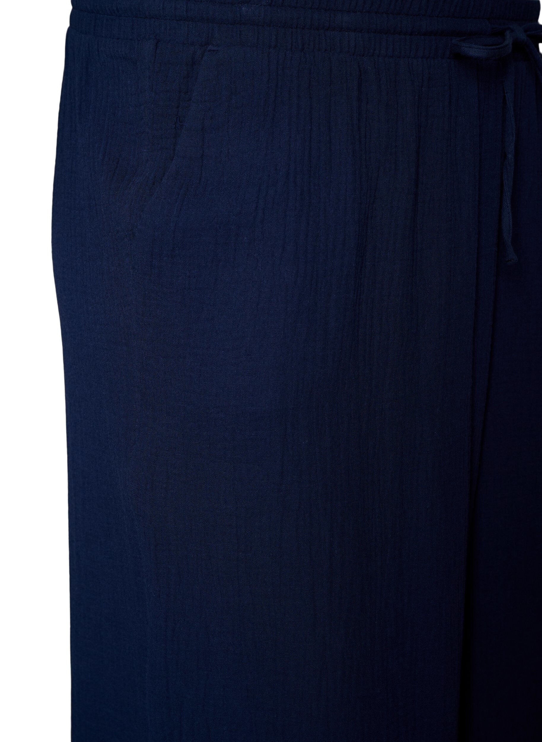 Zizzi Pantalon culotte en mousseline de coton avec taille haute, Bleu, Packshot image number 2
