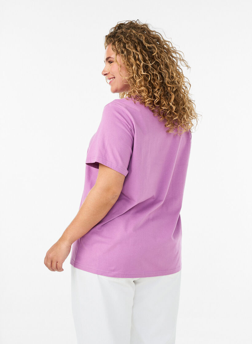 T-shirt en coton biologique avec broderie ajour&eacute;e, Violet, Model image number 2