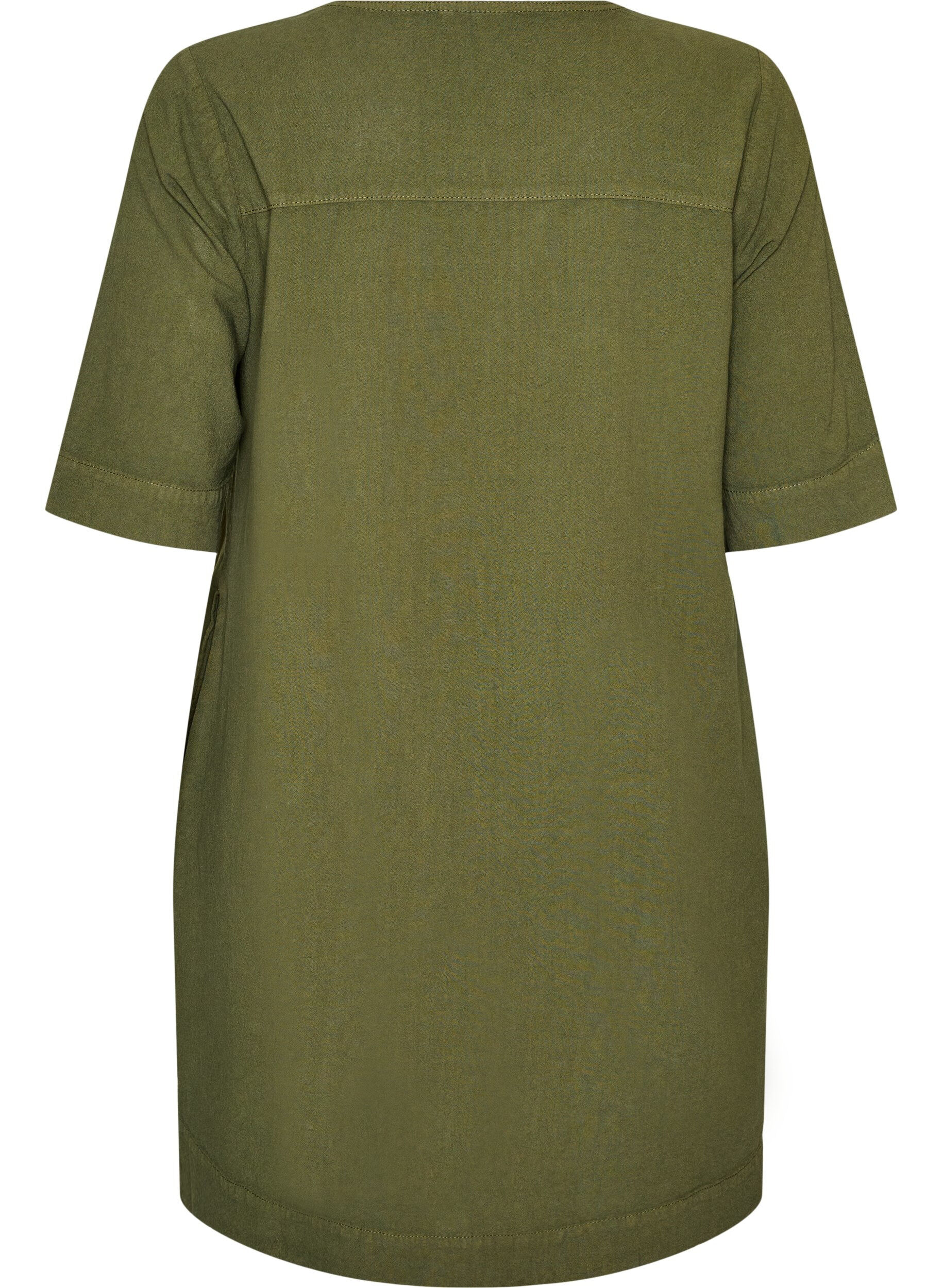 ZizziRobe en coton avec manches courtes et poches, Vert fonc&eacute;, Packshot image number 1