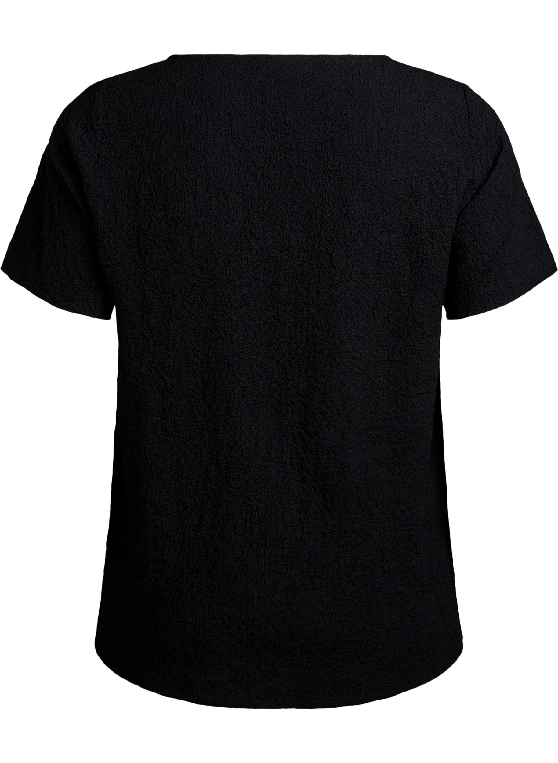 Zizzi FLASH - Chemisier &agrave; manches courtes en tissu textur&eacute;, Noir, Packshot image number 1