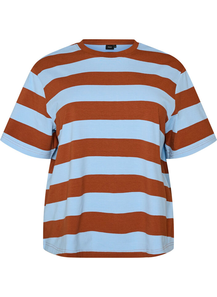 T-shirt oversize &agrave; rayures et manches 1/2, Bleu Clair, Packshot image number 0