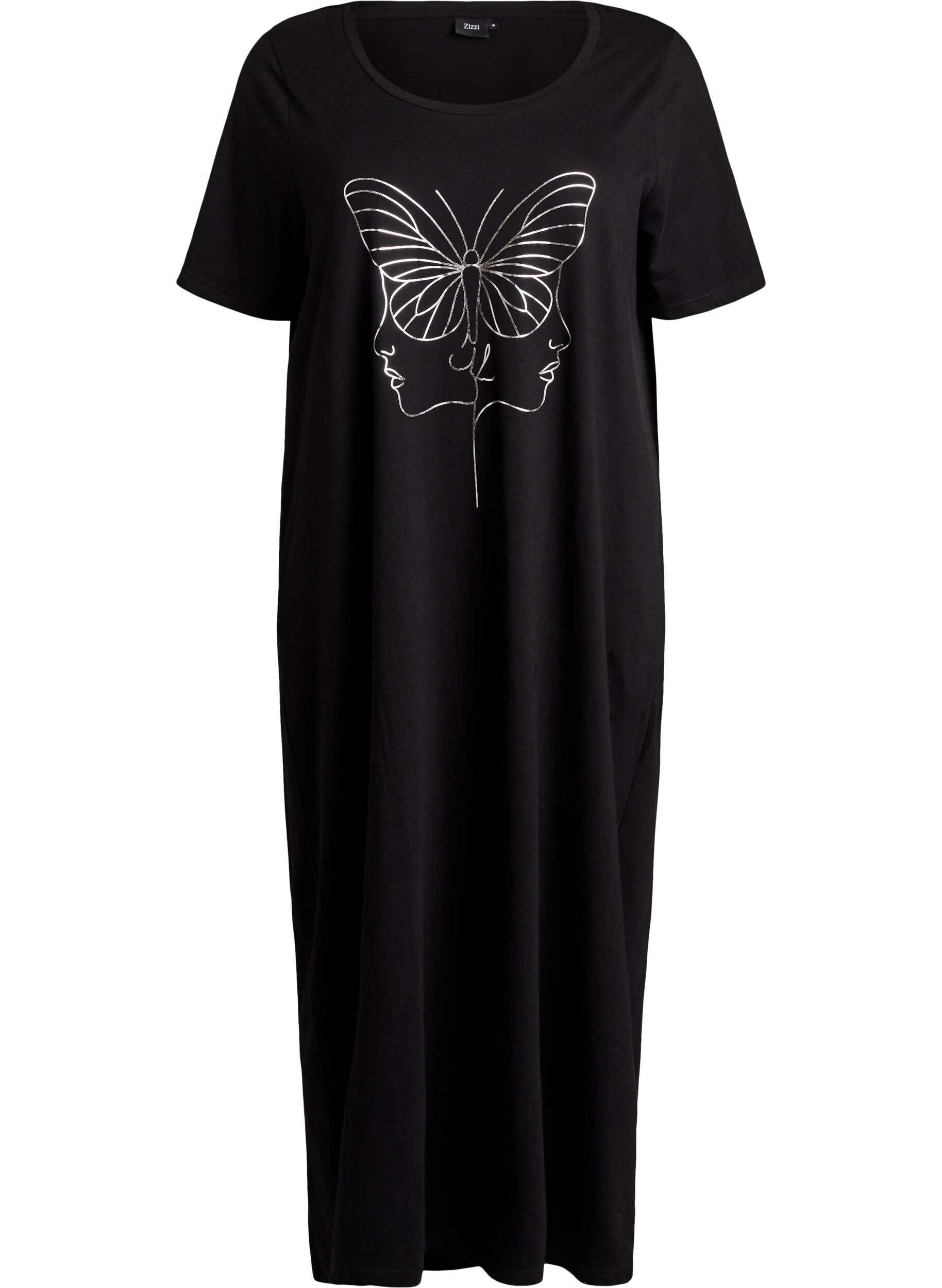 ZizziChemise de nuit midi en coton biologique, Noir, Packshot image number 0