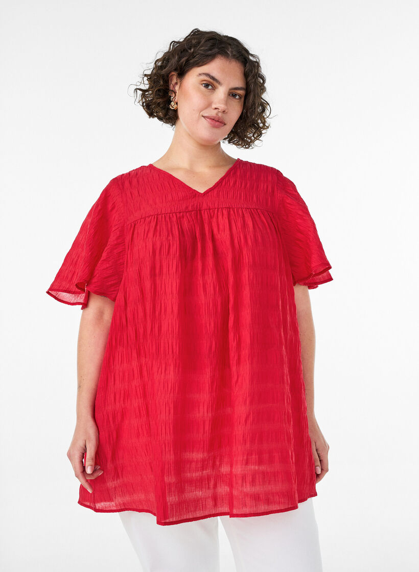 Tunique en lyocell avec manches papillon, Rouge, Model image number 0