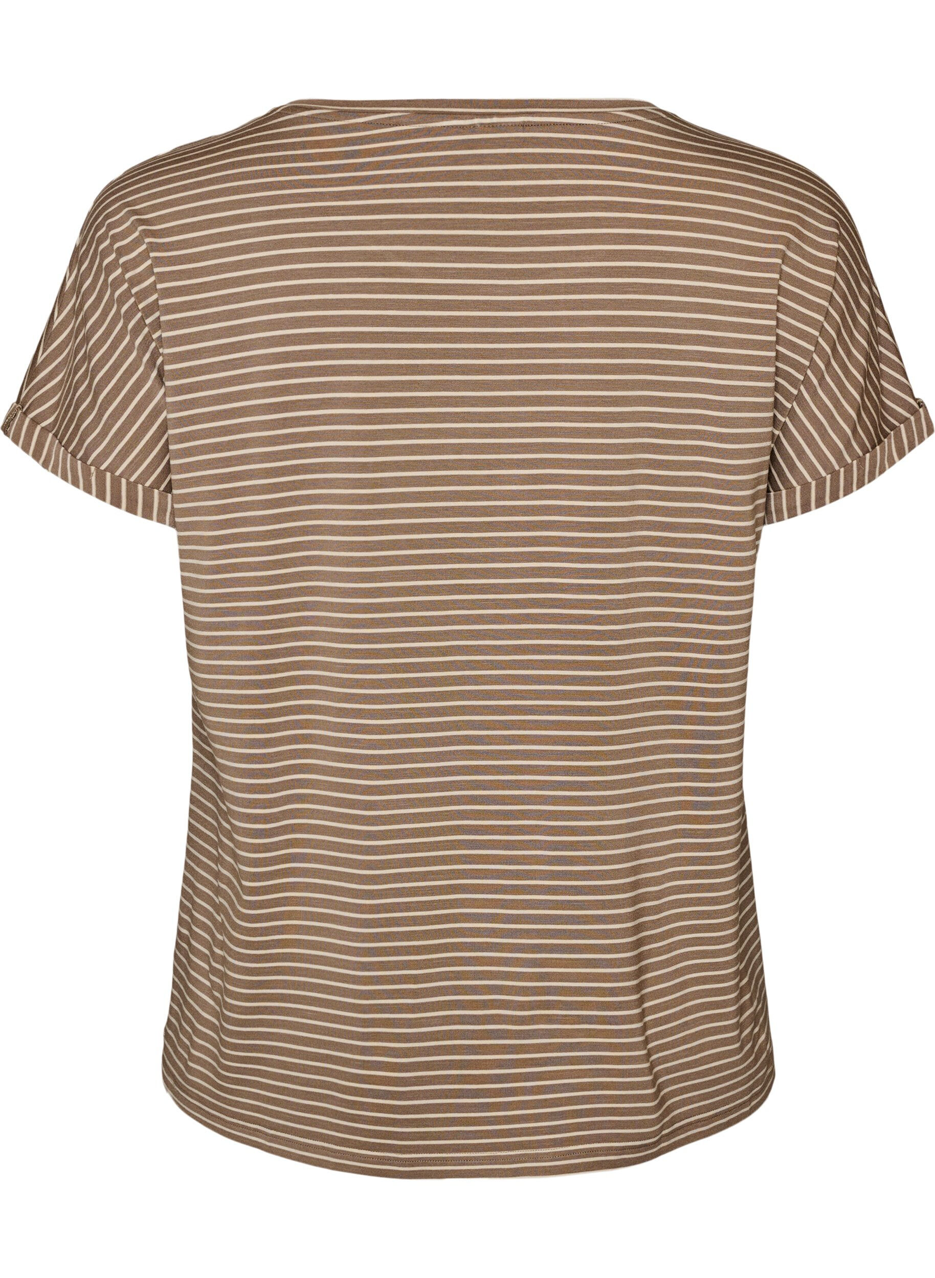 ZizziT-shirt ray&eacute; en viscose avec un col rond, Beige, Packshot image number 1