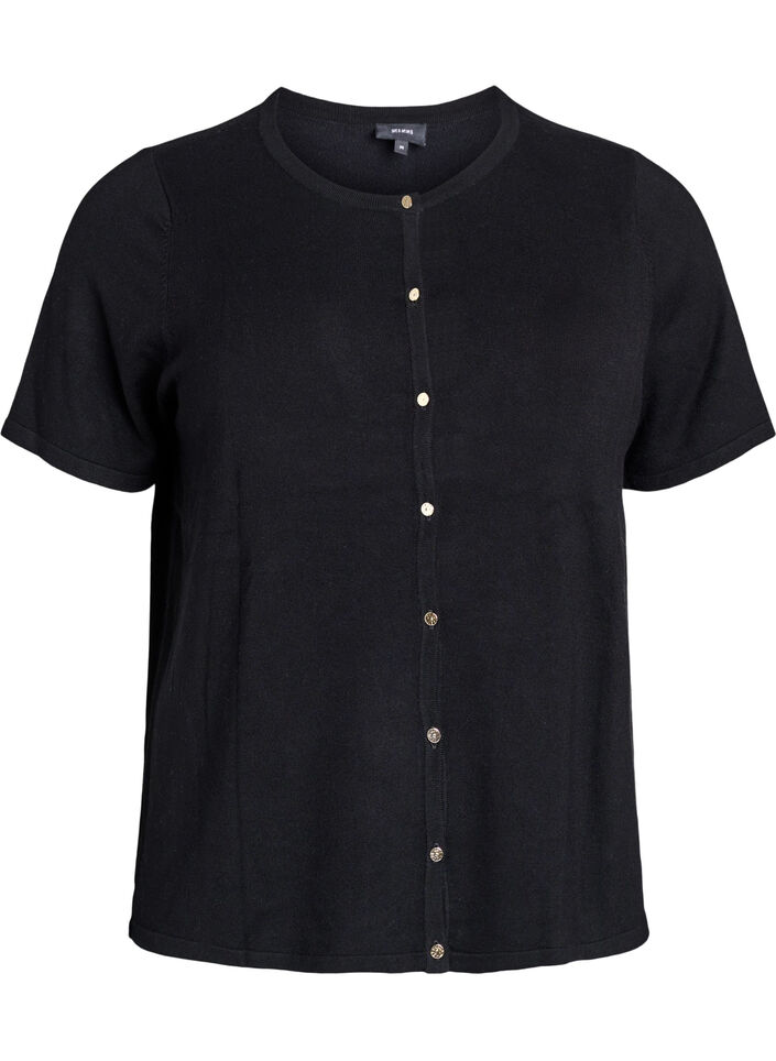 Cardigan en maille &agrave; manches courtes en viscose, Noir, Packshot image number 0