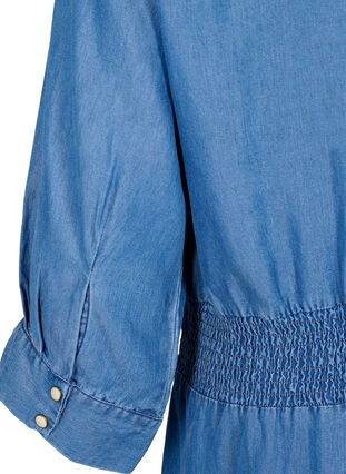 Robe en denim souple avec manches 3/4 et smock, Blue denim, Packshot image number 3