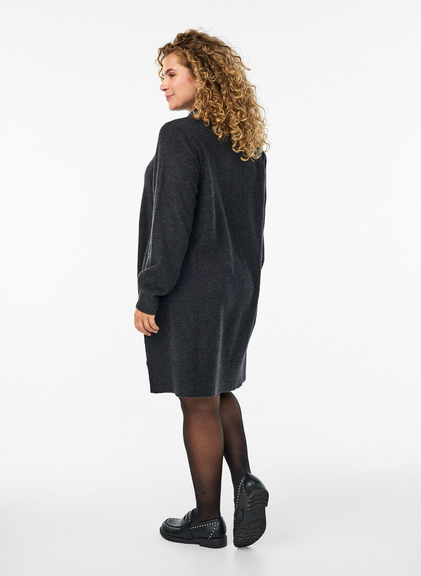 Robe courte en maille &agrave; col polo et boutons, Gris anthracite, Model image number 1