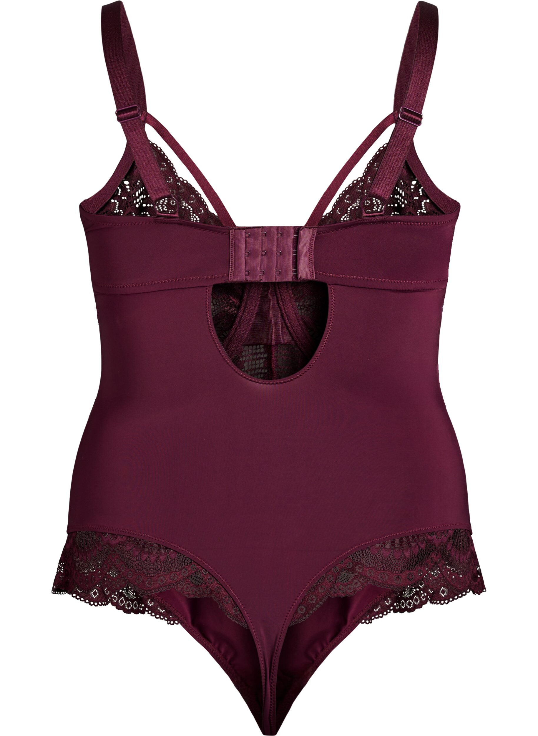 ZizziBody en dentelle &agrave; armatures avec jeu de lani&egrave;res, Bordeaux, Packshot image number 1