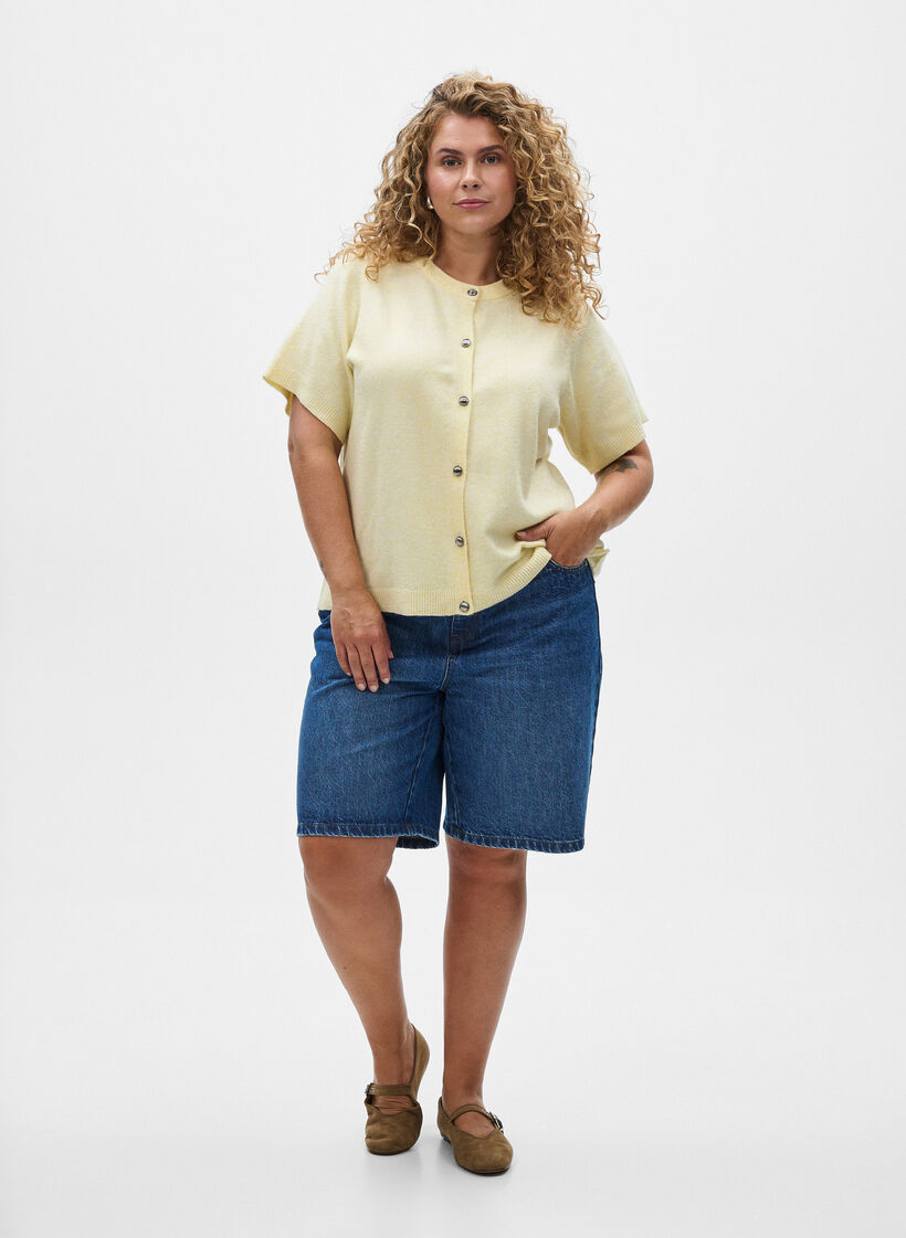  Cardigan en tricots à manches courtes, Jaune clair, Model image number 1