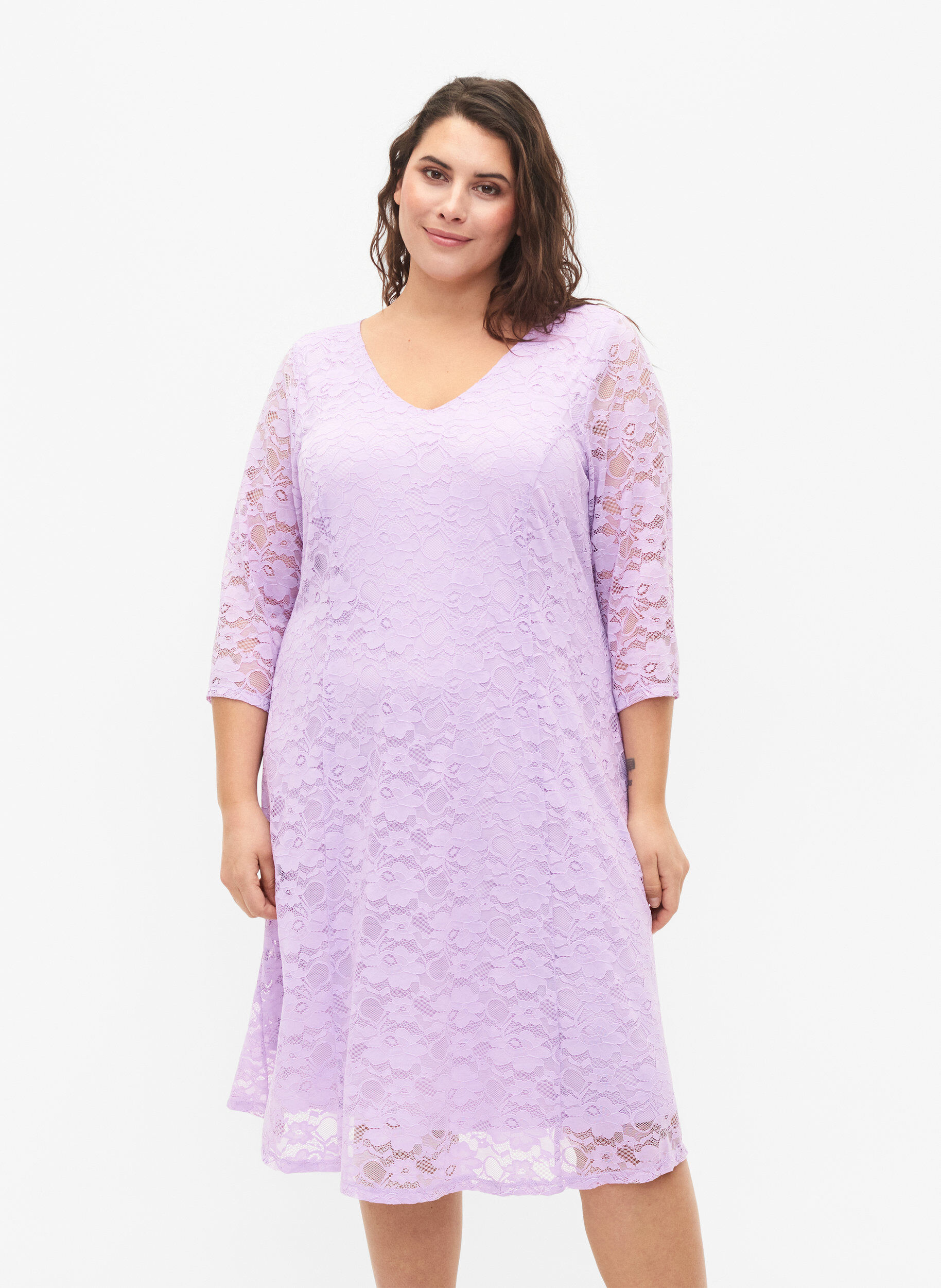 Zizzi Robe en dentelle manches 3/4, Lavendula, Model image number 0