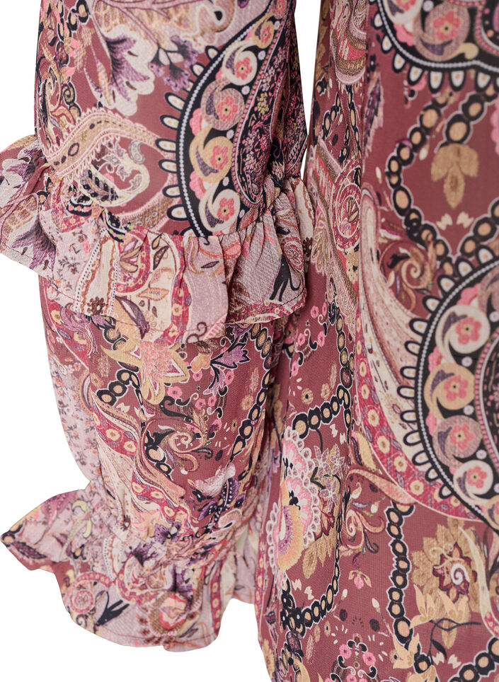 Blouse &agrave; imprim&eacute; cachemire et d&eacute;tails &agrave; volants, Mauve, Packshot image number 3