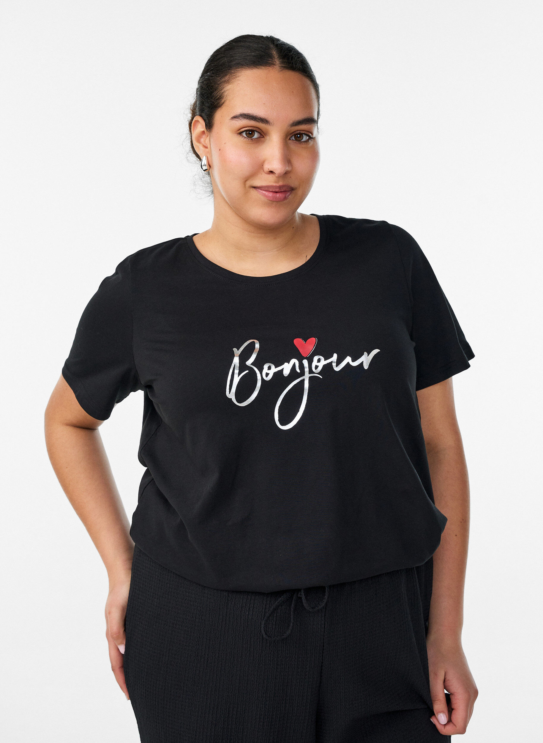 T-shirt imprim&eacute;, Noir, Model