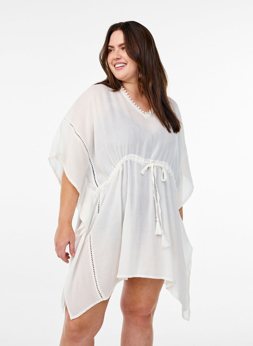 Poncho de plage à nouer à la taille, Blanc, Model image number 0