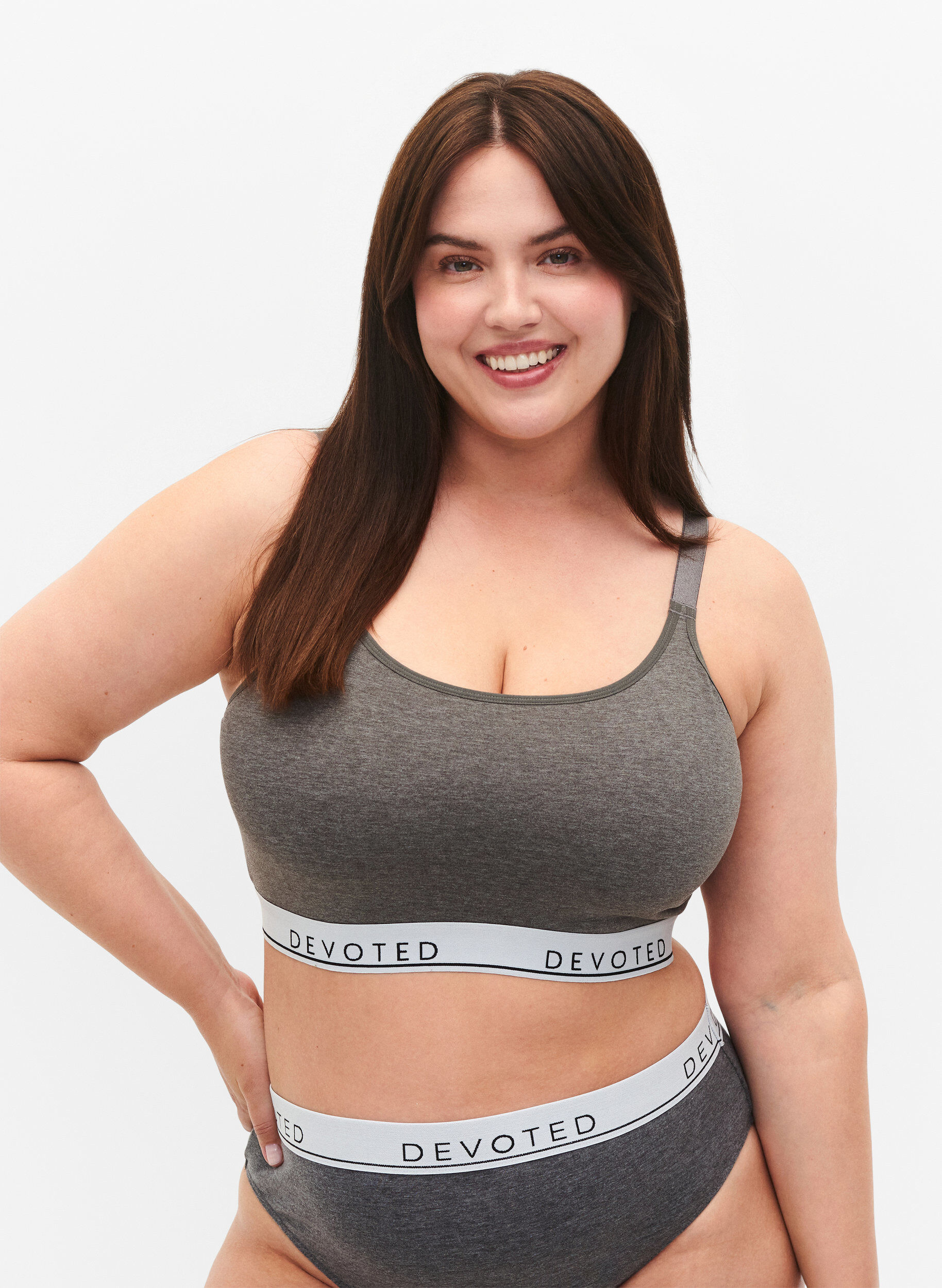 Zizzi Soutien-gorge doux avec bretelles r&eacute;glables, Medium Grey Melange, Model image number 0