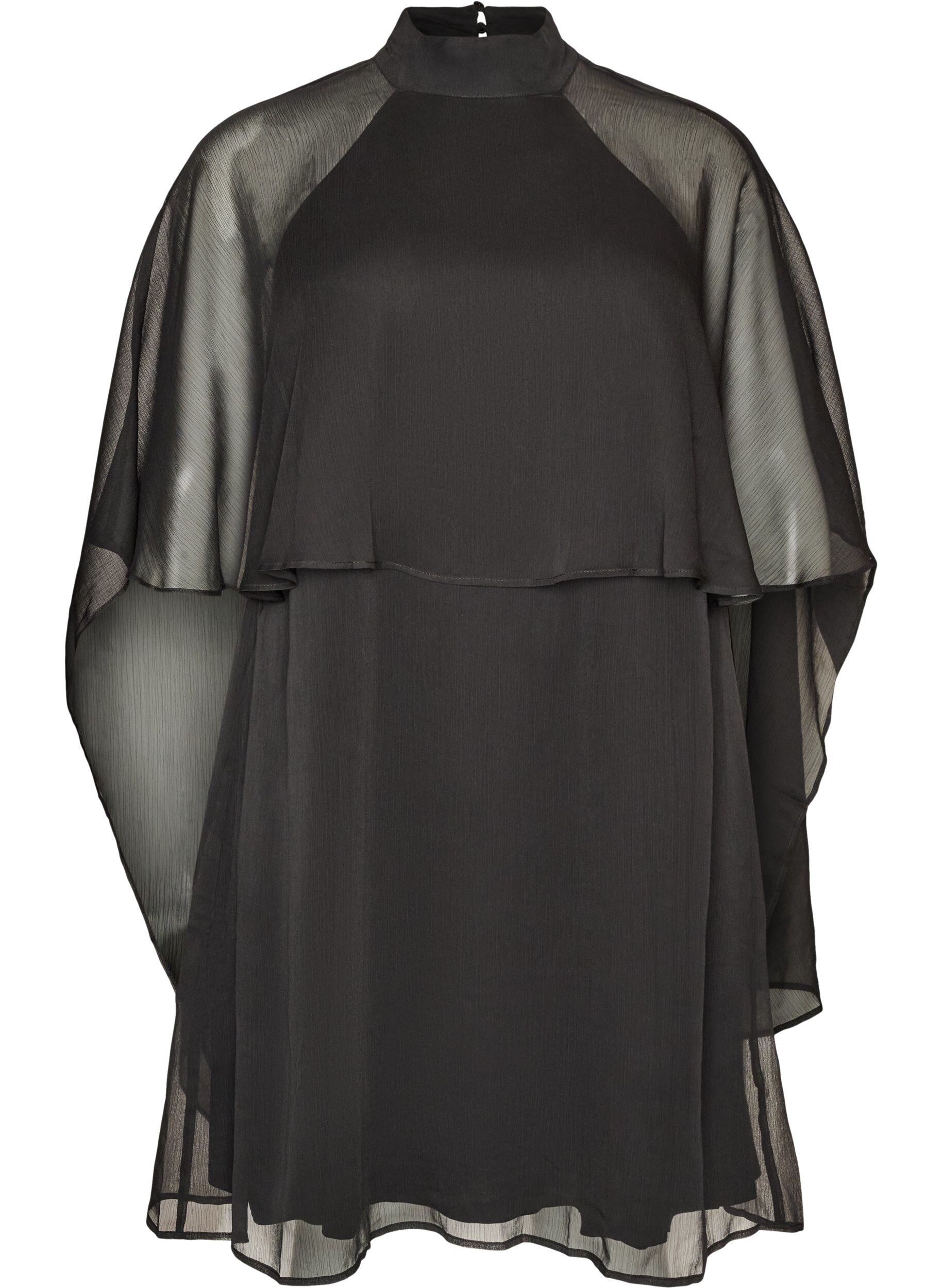 ZizziRobe mi-longue en mousseline avec cape transparente, Noir, Packshot image number 0