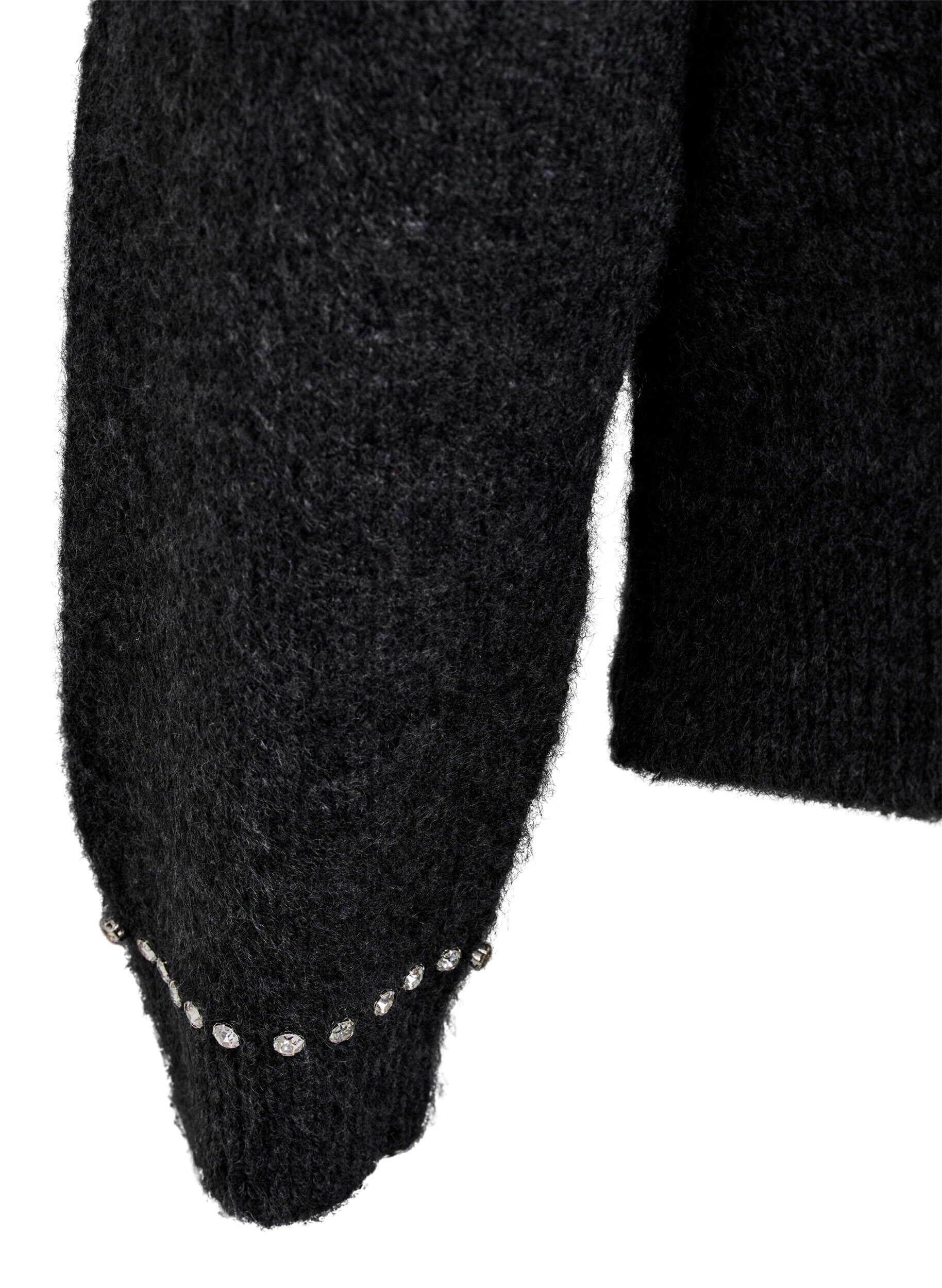 Zizzi Gilet avec strass et boutons d&eacute;coratifs, Gris anthracite, Packshot image number 3