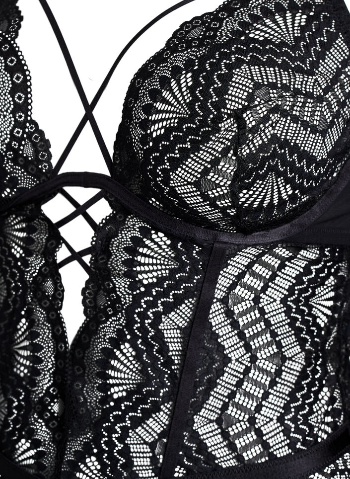 Body en dentelle avec d&eacute;tails lac&eacute;s, Noir, Packshot image number 2