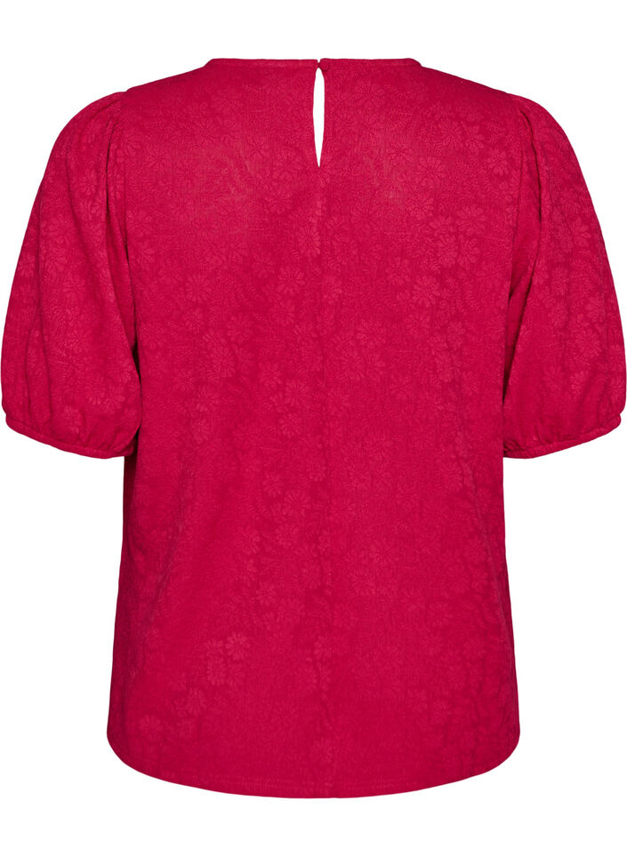 Blouse textur&eacute;e &agrave; manches courtes, Rose, Packshot image number 1