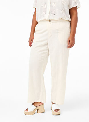 Pantalon taille haute en coton et en lin, Whitecap Gray, Model image number 2